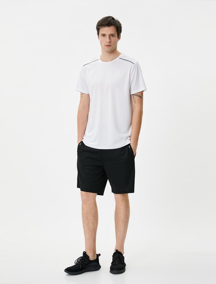  Spor Tişört Şerit Detaylı Bisiklet Yaka Kısa Kollu