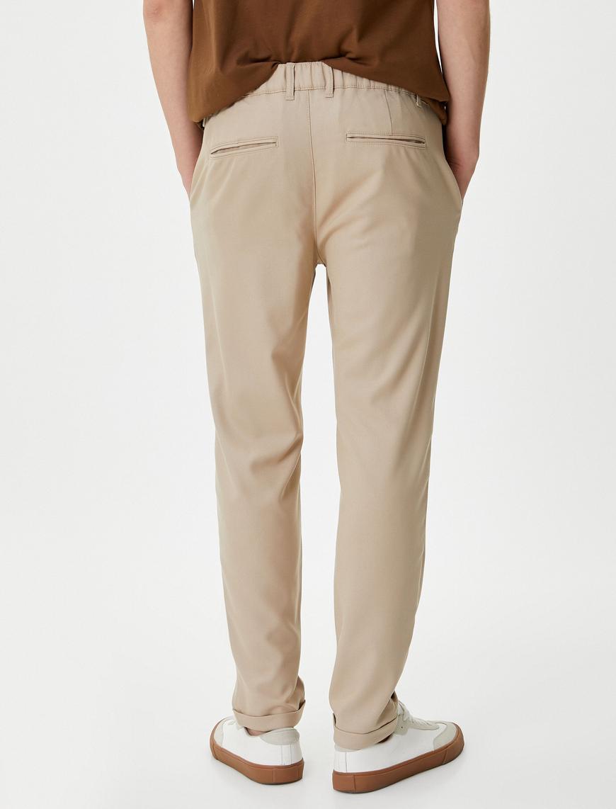   Chino Pantolon Cep Detaylı Yüksek Bel Slim Fit