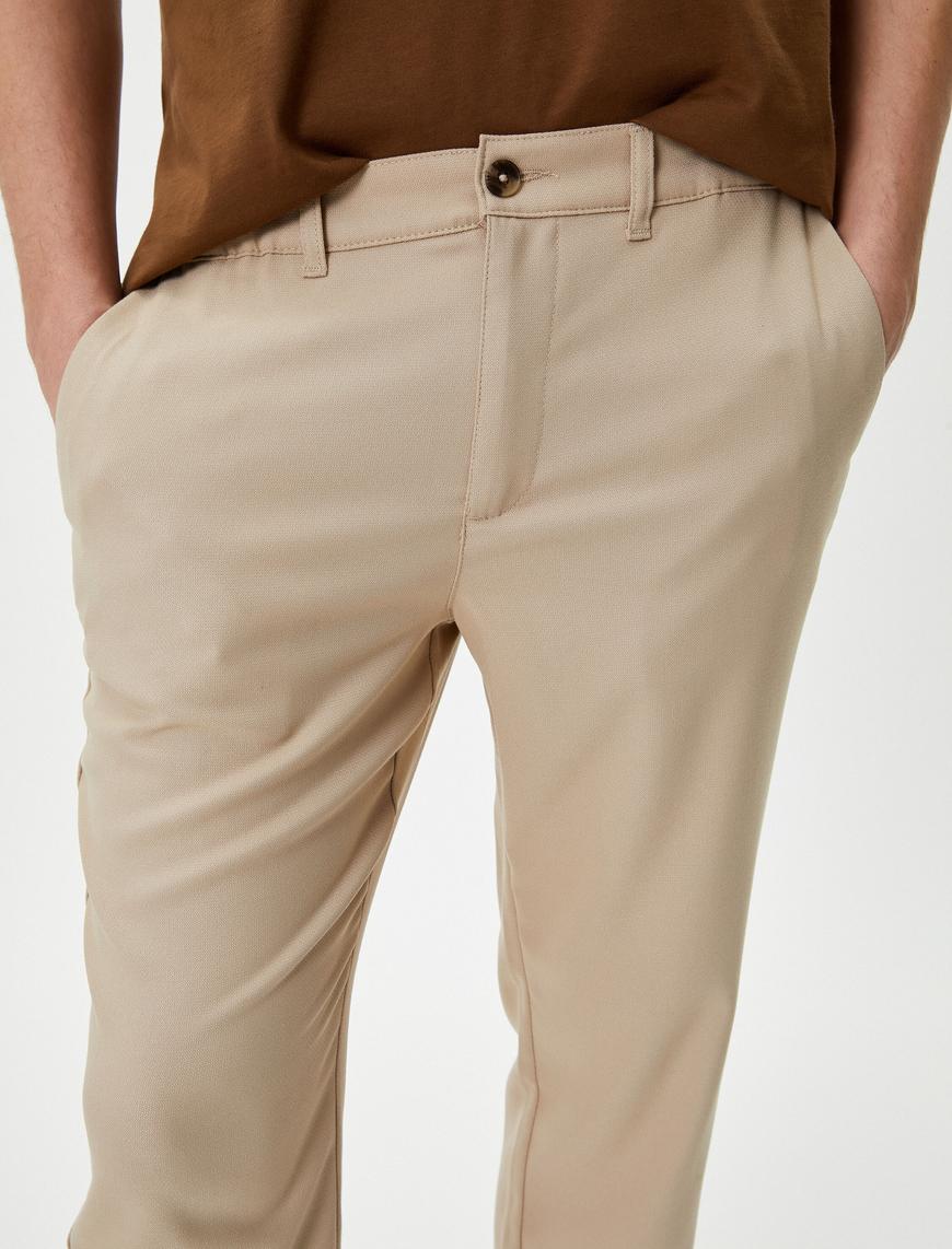   Chino Pantolon Cep Detaylı Yüksek Bel Slim Fit
