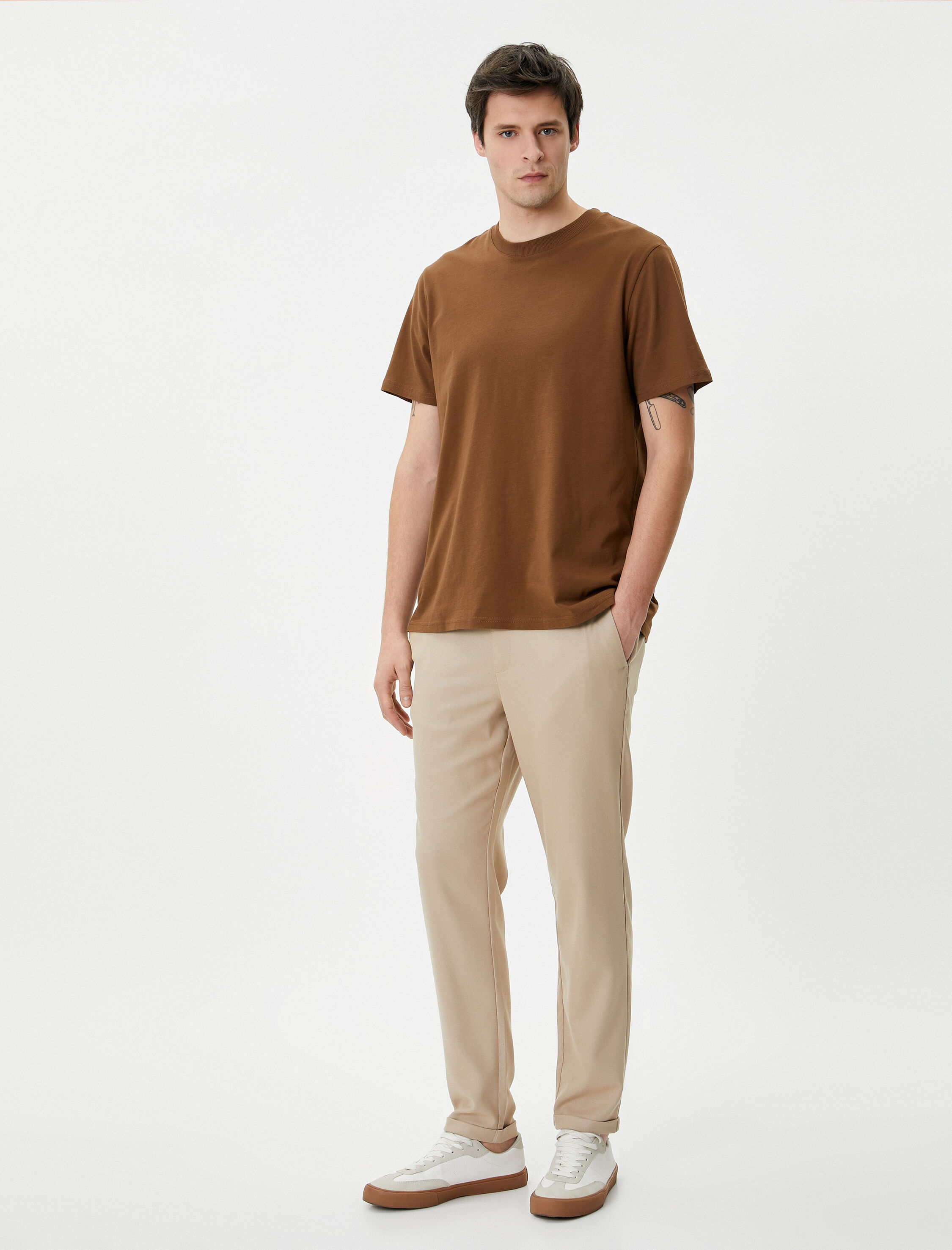 Kumaş Pantolon Chino Cep Detaylı Yüksek Bel Slim Fit