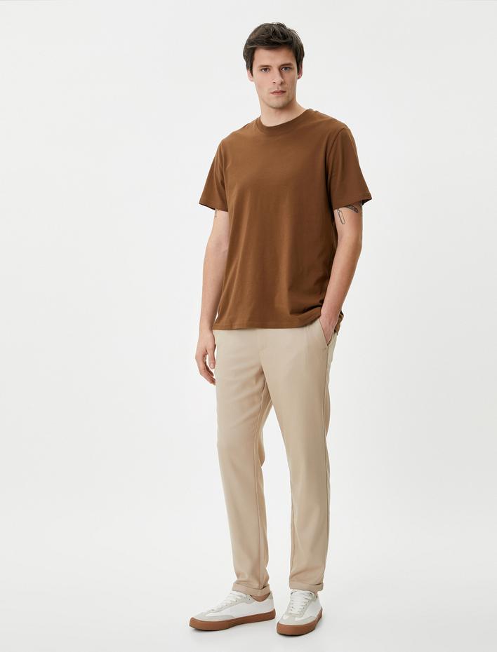  Kumaş Pantolon Chino Cep Detaylı Yüksek Bel Slim Fit