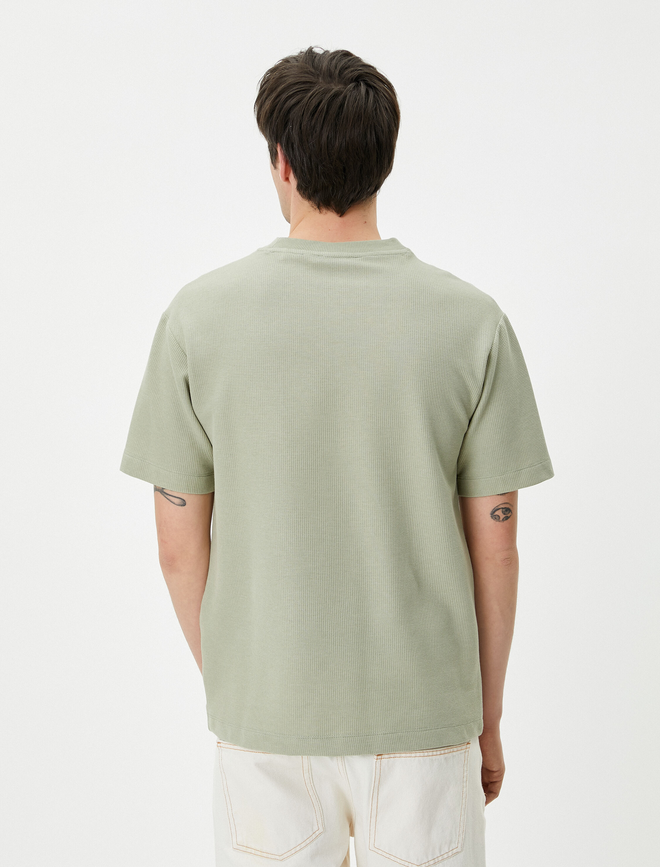   Basic Tişört Kısa Kollu Bisiklet Yaka Dokulu