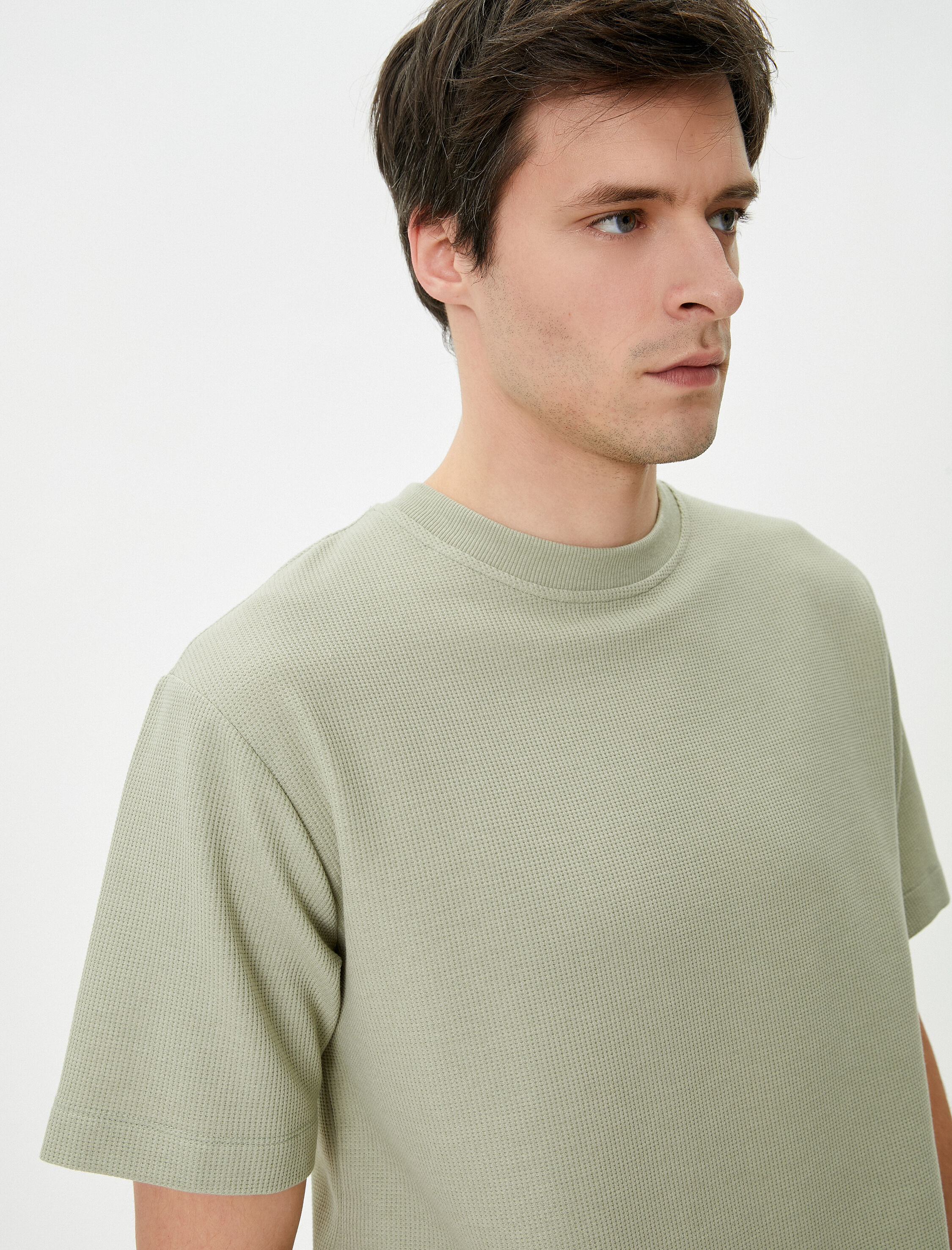   Basic Tişört Kısa Kollu Bisiklet Yaka Dokulu