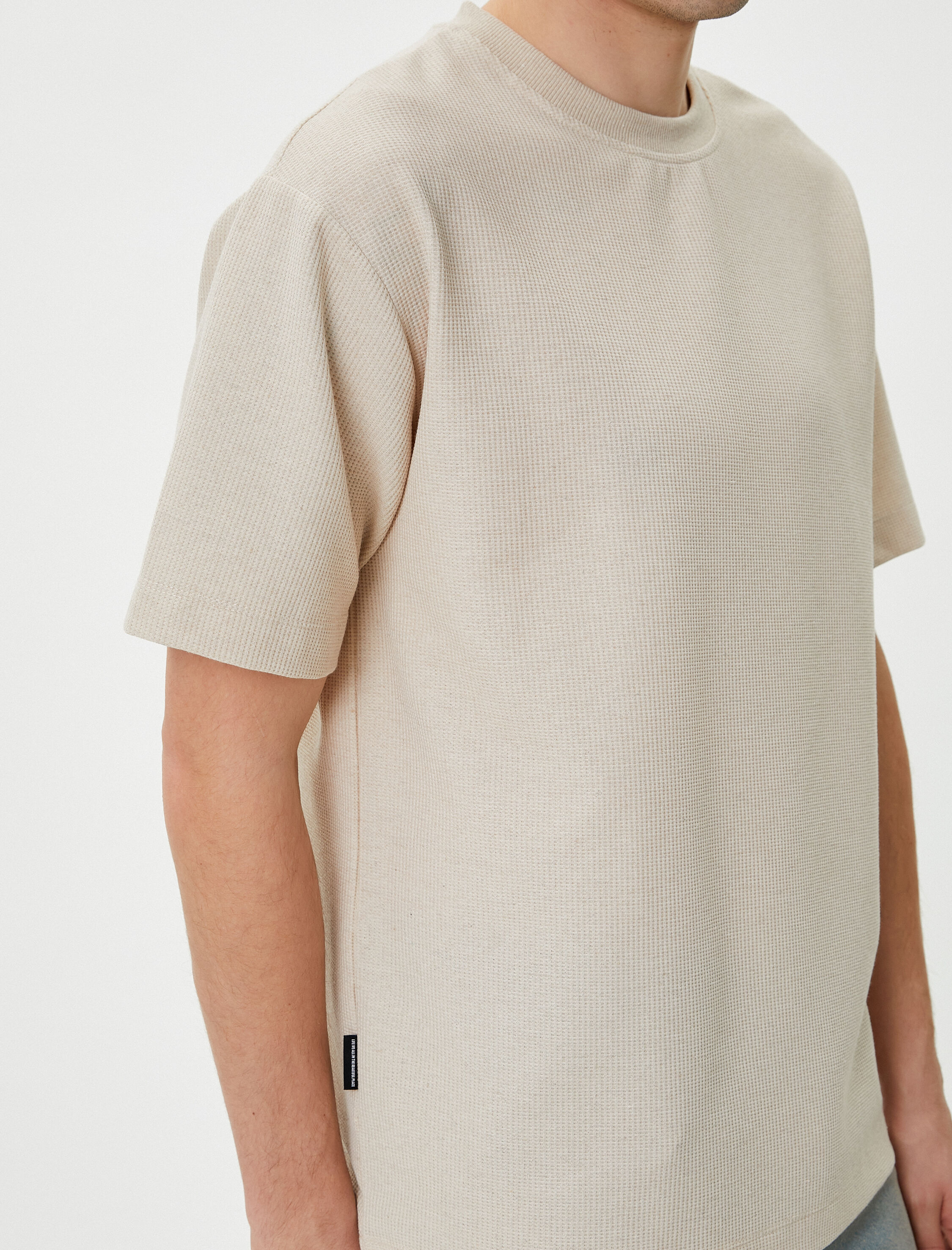   Basic Tişört Kısa Kollu Bisiklet Yaka Dokulu