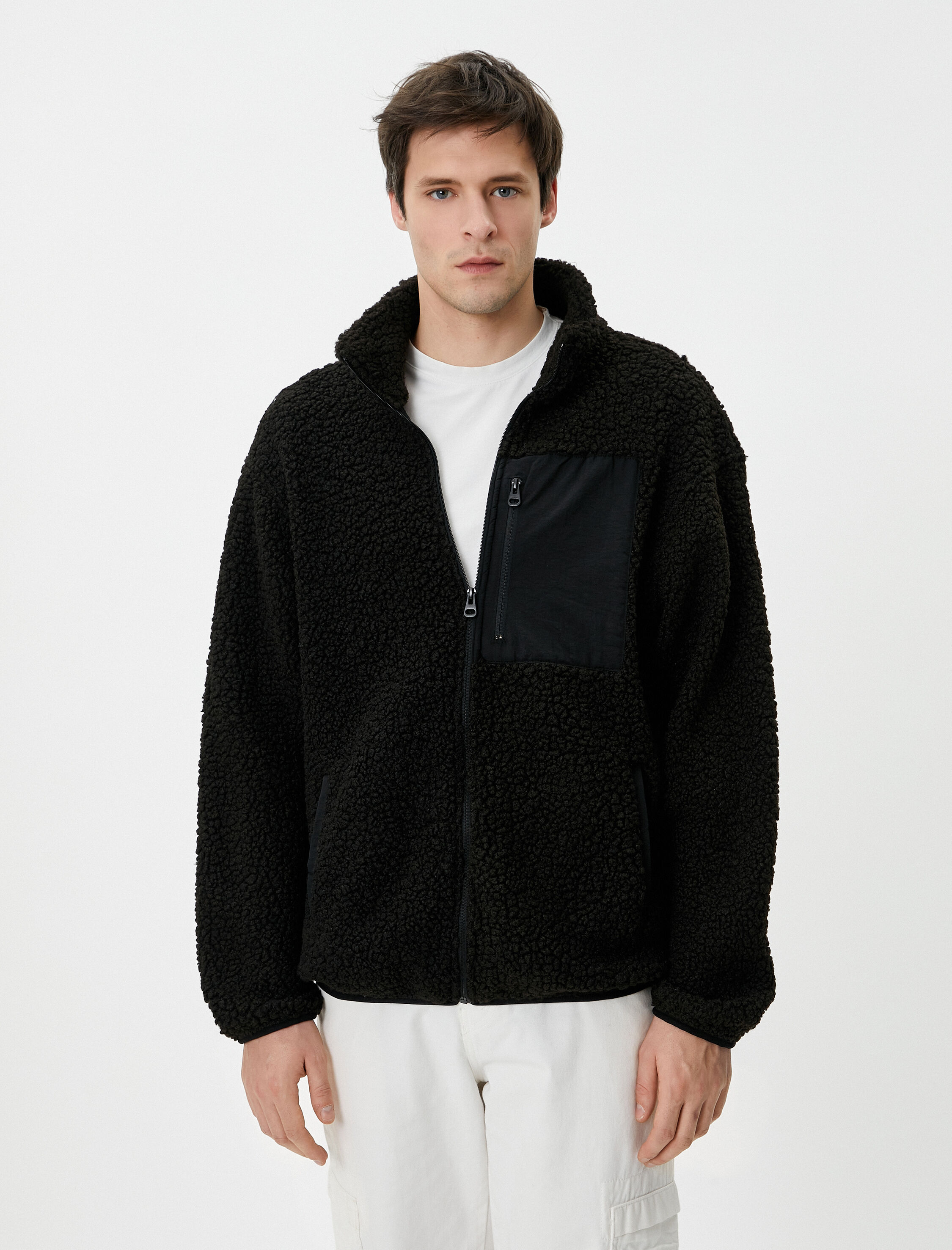   Peluş Ceket Fermuarlı Cep Detaylı Dik Yaka