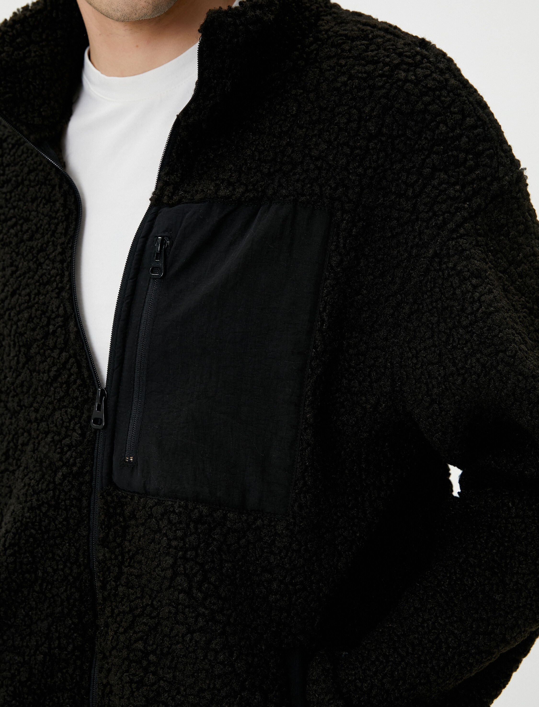   Peluş Ceket Fermuarlı Cep Detaylı Dik Yaka