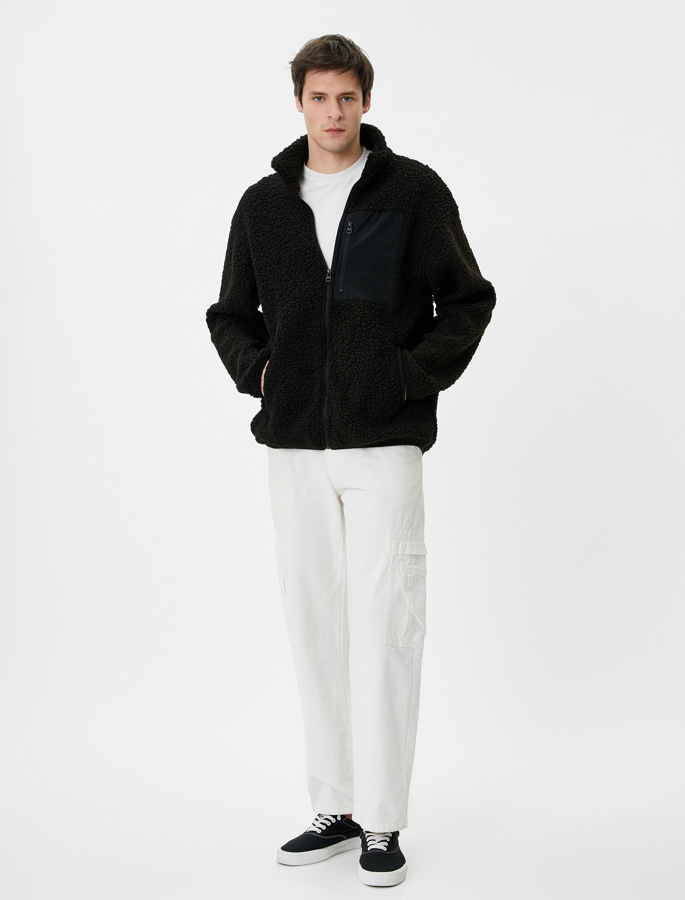   Peluş Ceket Fermuarlı Cep Detaylı Dik Yaka