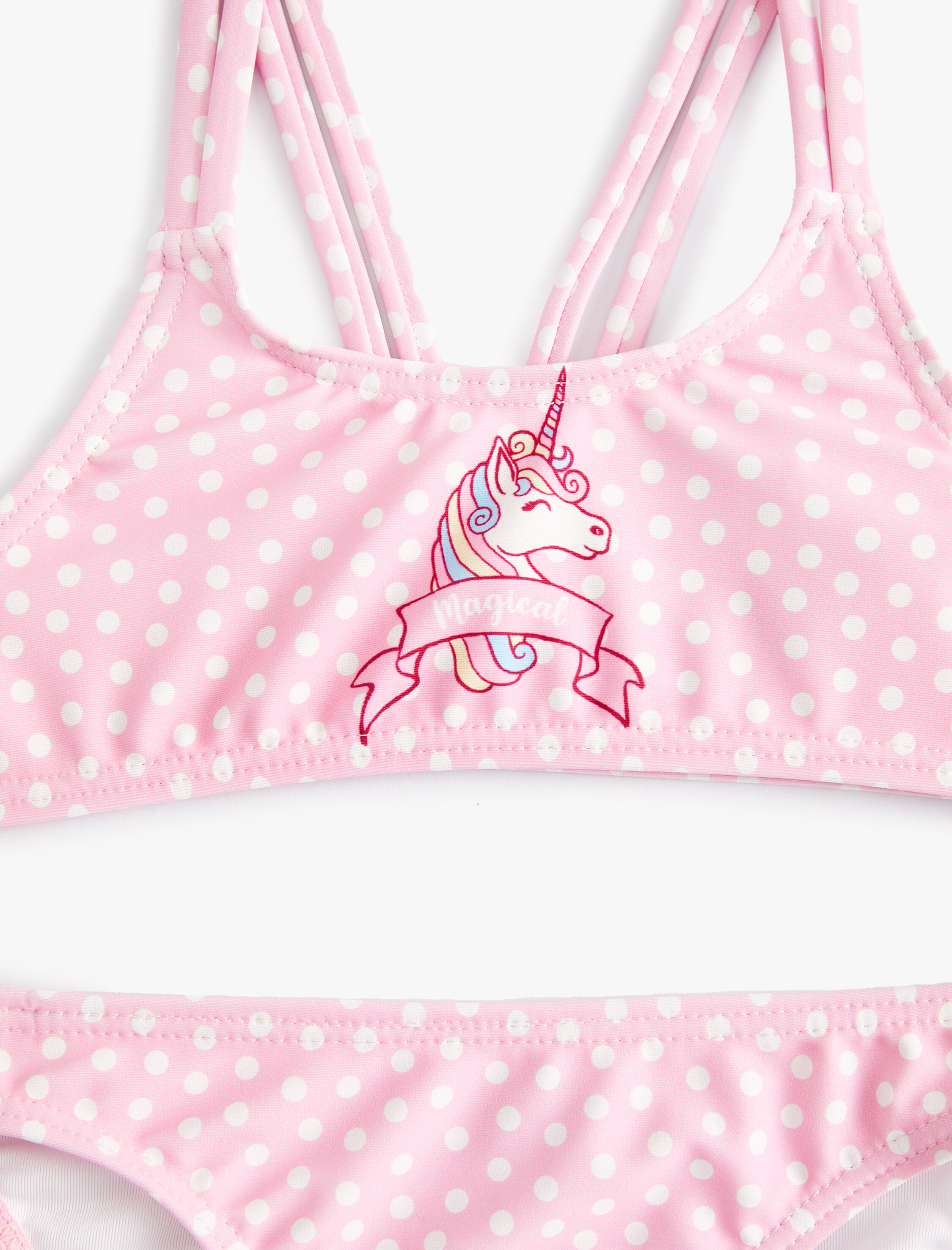  Kız Çocuk Bikini Takımı Unicorn Baskılı İnce Askılı