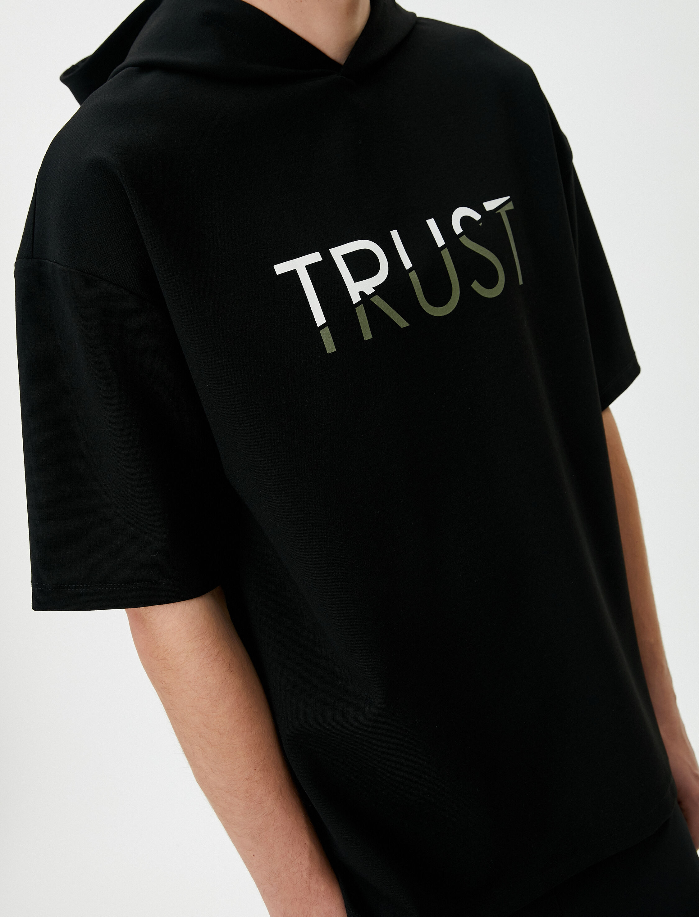   Sweatshirt Eşofman Üstü Baskılı Kapüşonlu Kısa Kollu