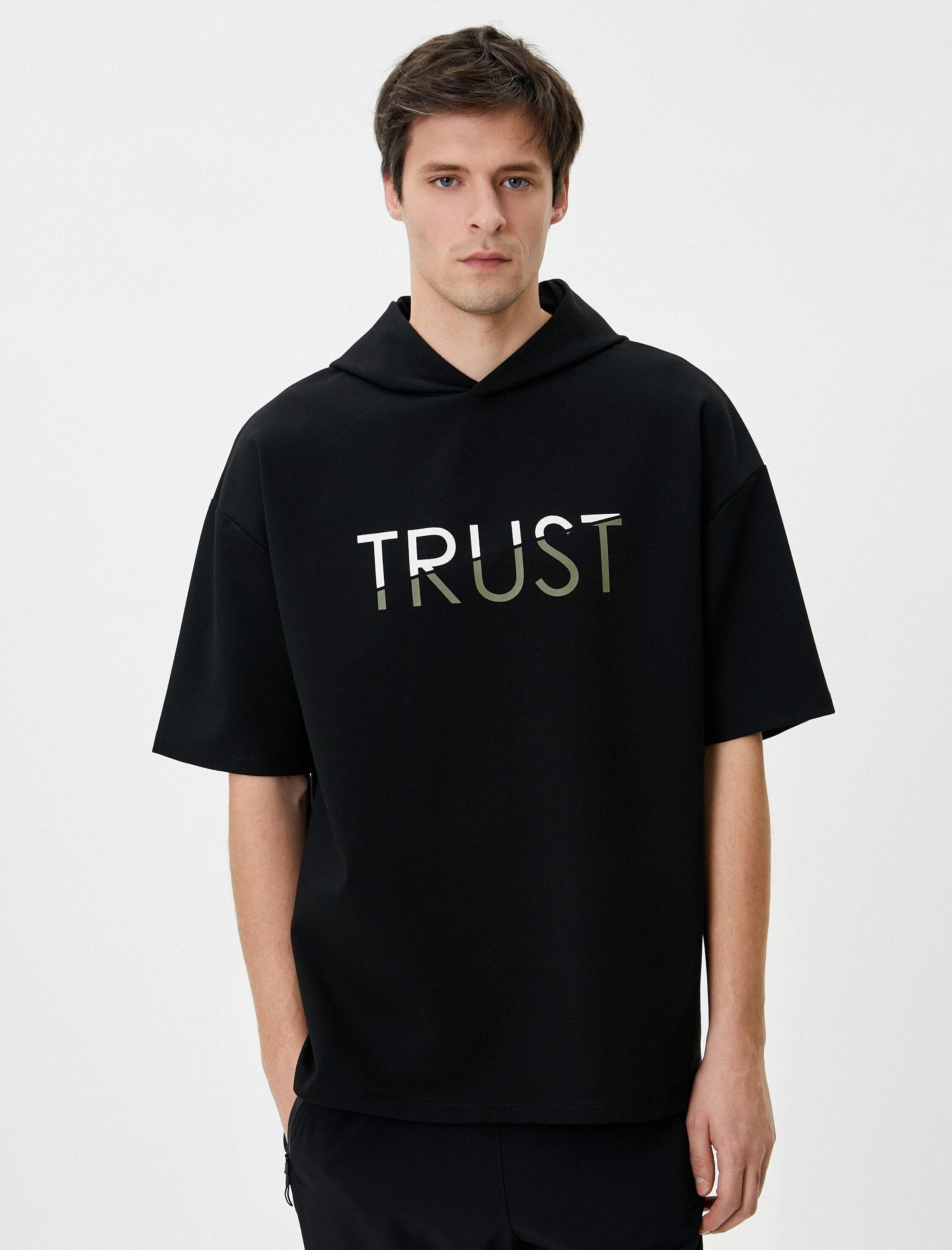   Sweatshirt Eşofman Üstü Baskılı Kapüşonlu Kısa Kollu