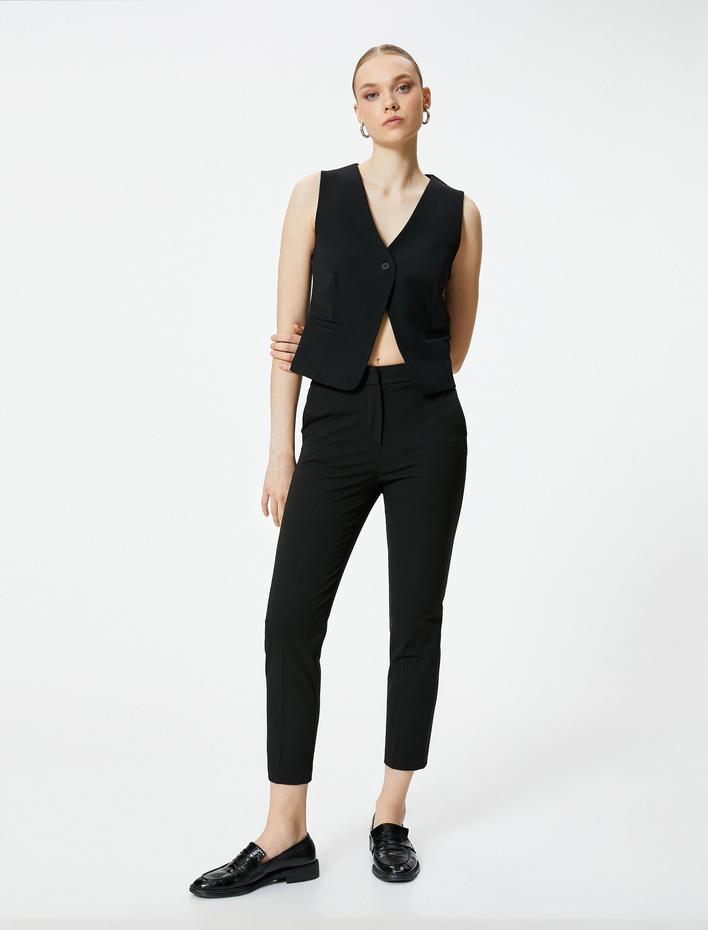  Cigarrette Kumaş Pantolon Yüksek Bel Cep Detaylı