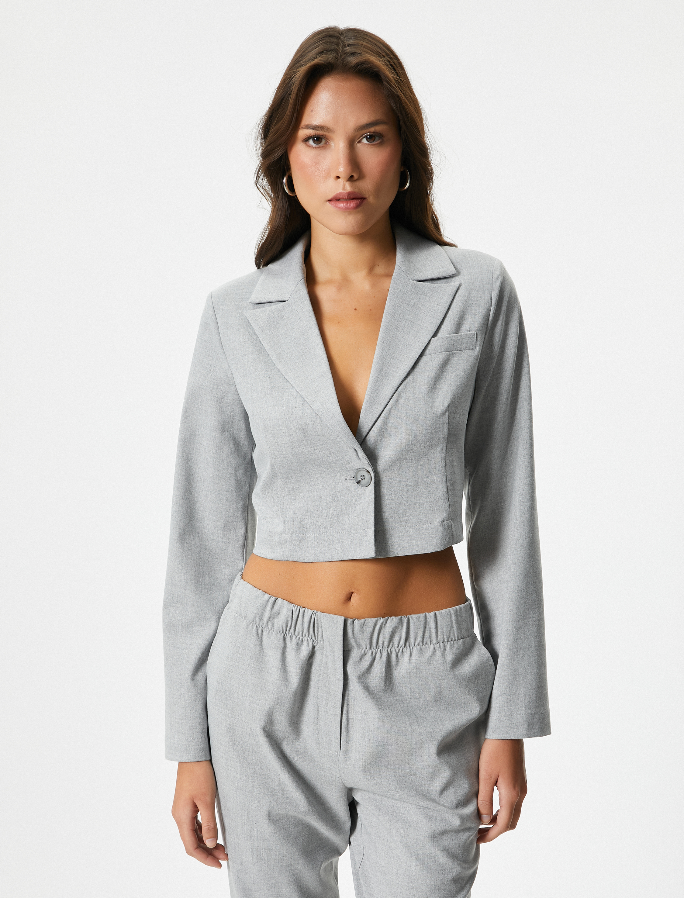 Kısa Blazer Ceket Kruvaze Düğmeli