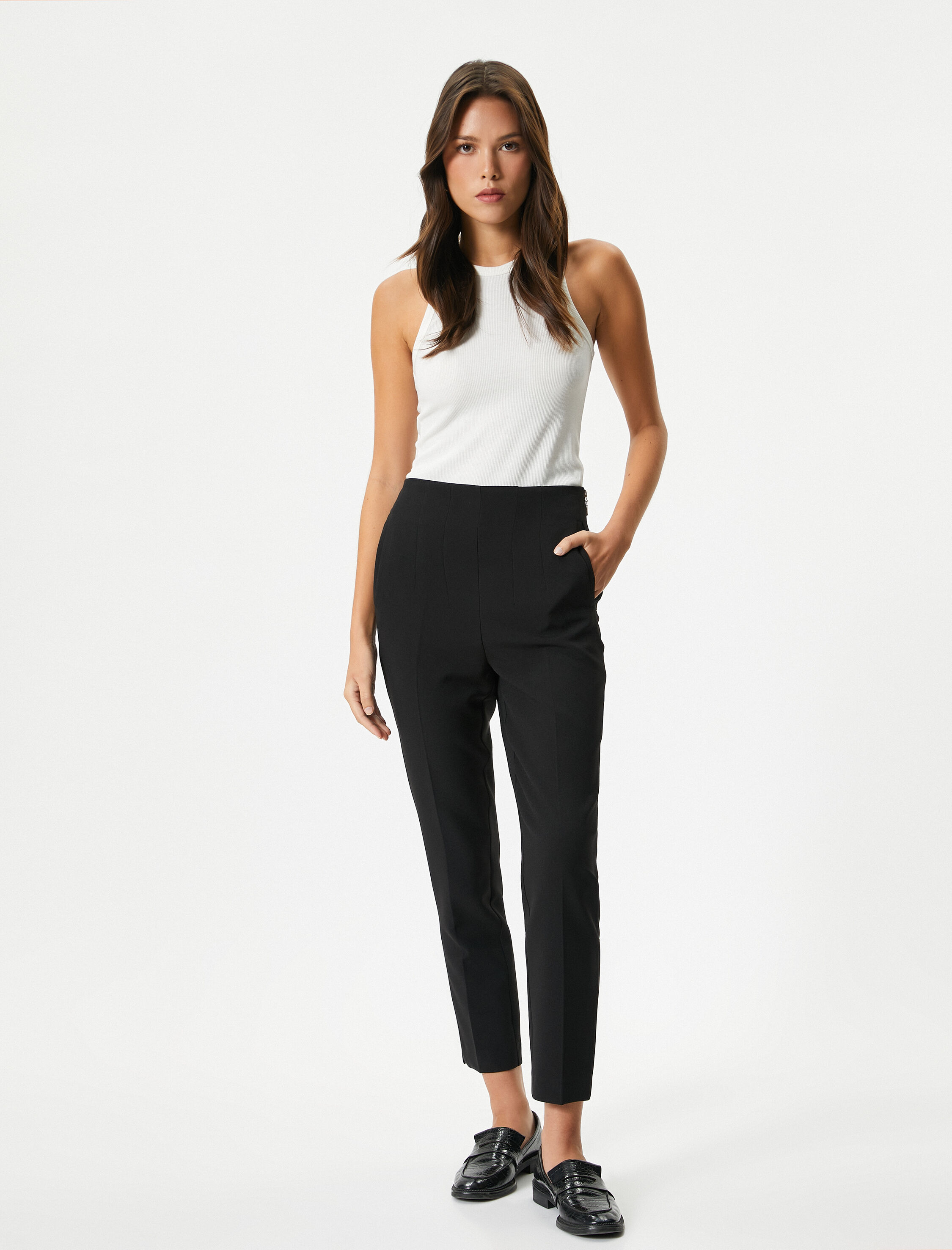   Kumaş Klasik Pantolon Yüksek Bel Dar Paça