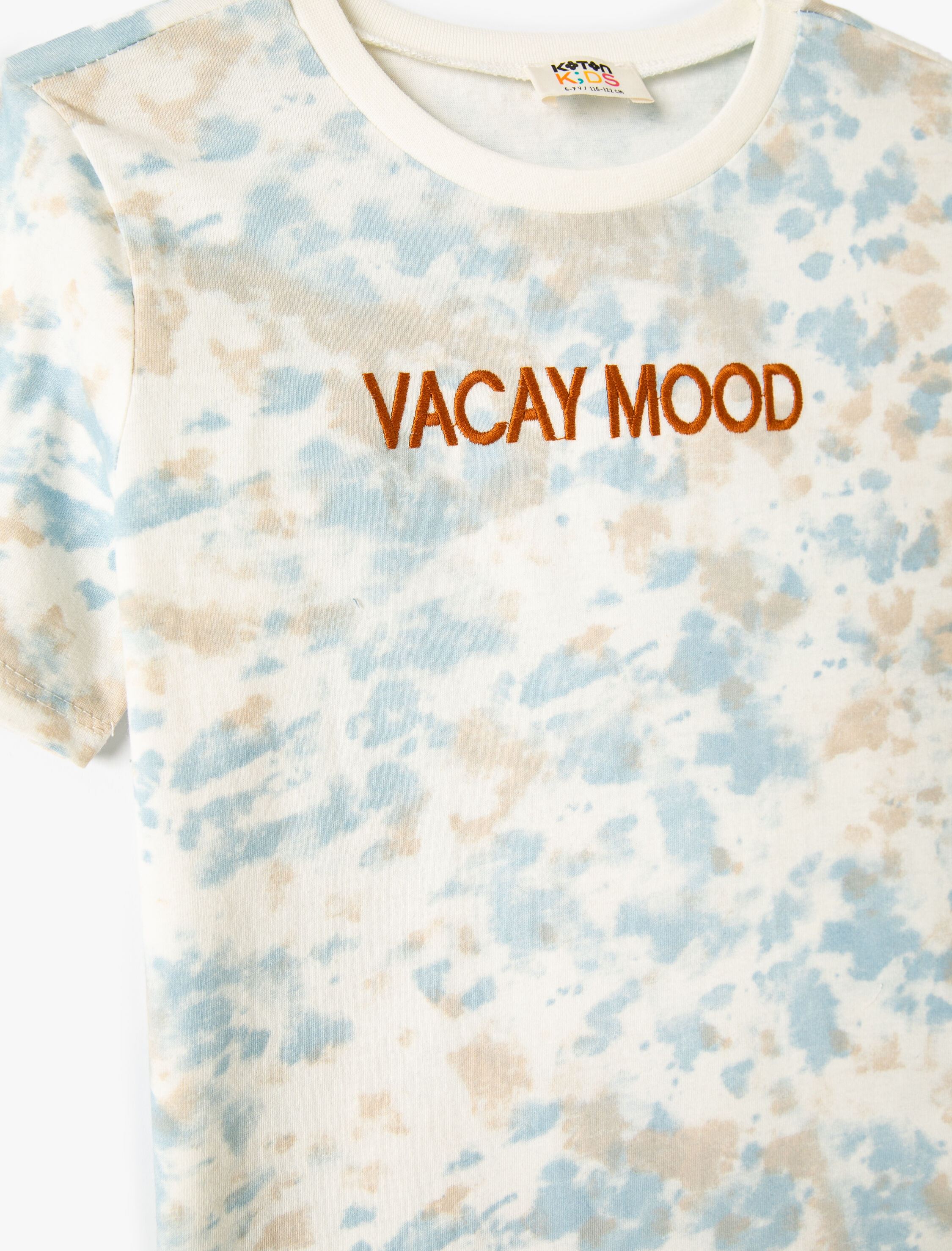  Erkek Çocuk Batik Desenli Tişört Slogan Baskılı Kısa Kollu Bisiklet Yaka Pamuklu