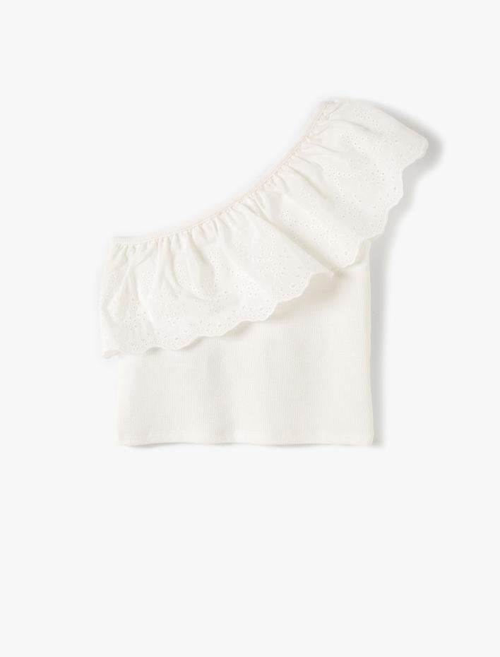 Kız Çocuk Tek Omuz Tişört Kolsuz Fırfır Detaylı Fistolu