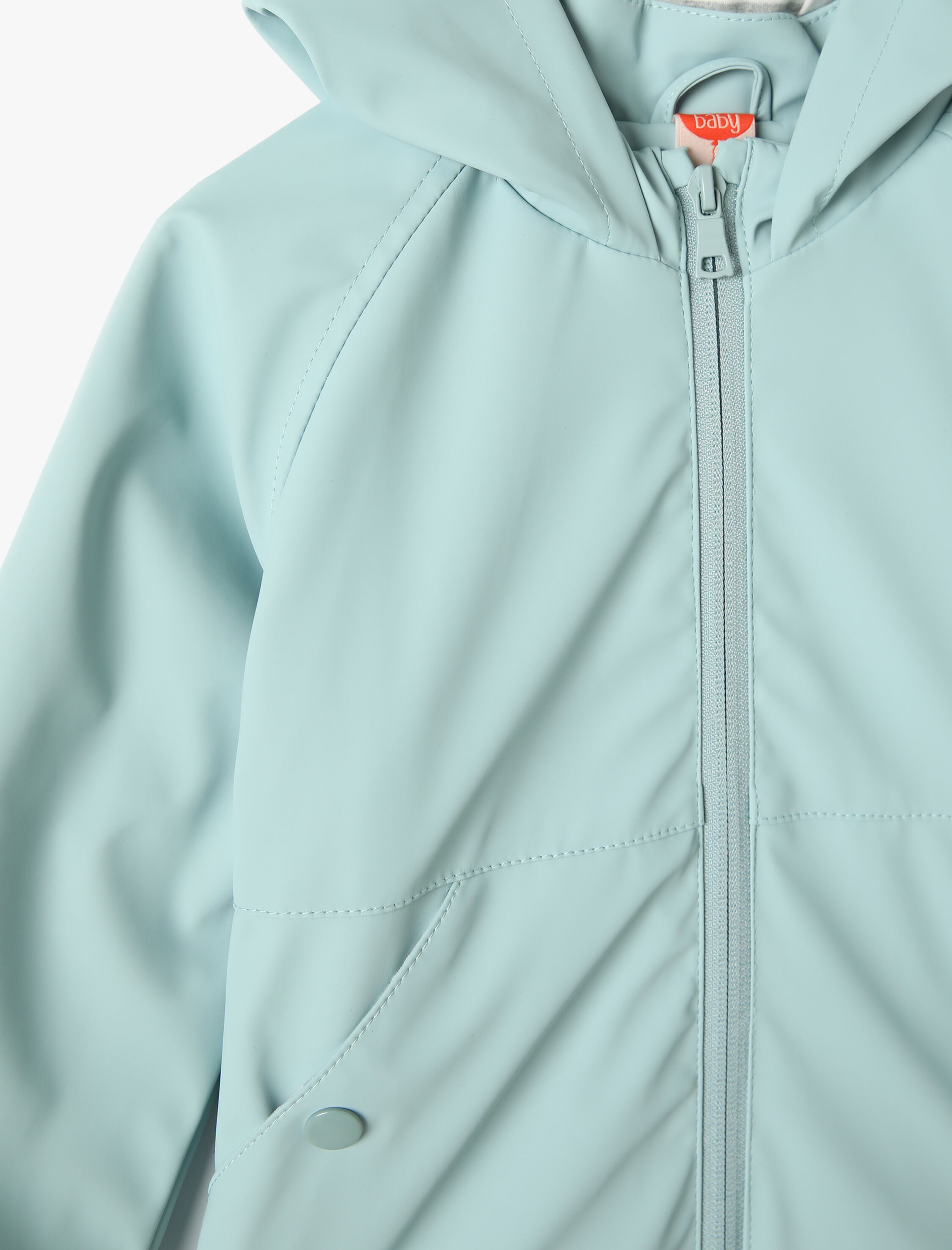 Erkek Bebek Kapşonlu Yağmurluk Fermuar Kapamalı Cep Detaylı