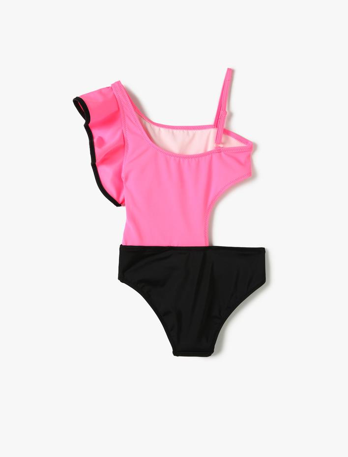 Kız Çocuk Tek Omuz Mayo Pencere Detaylı Fırfırlı