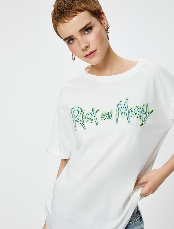  Rick and Morty Tişört Arkası Baskılı Kısa Kollu Bisiklet Yaka Pamuklu Lisanslı