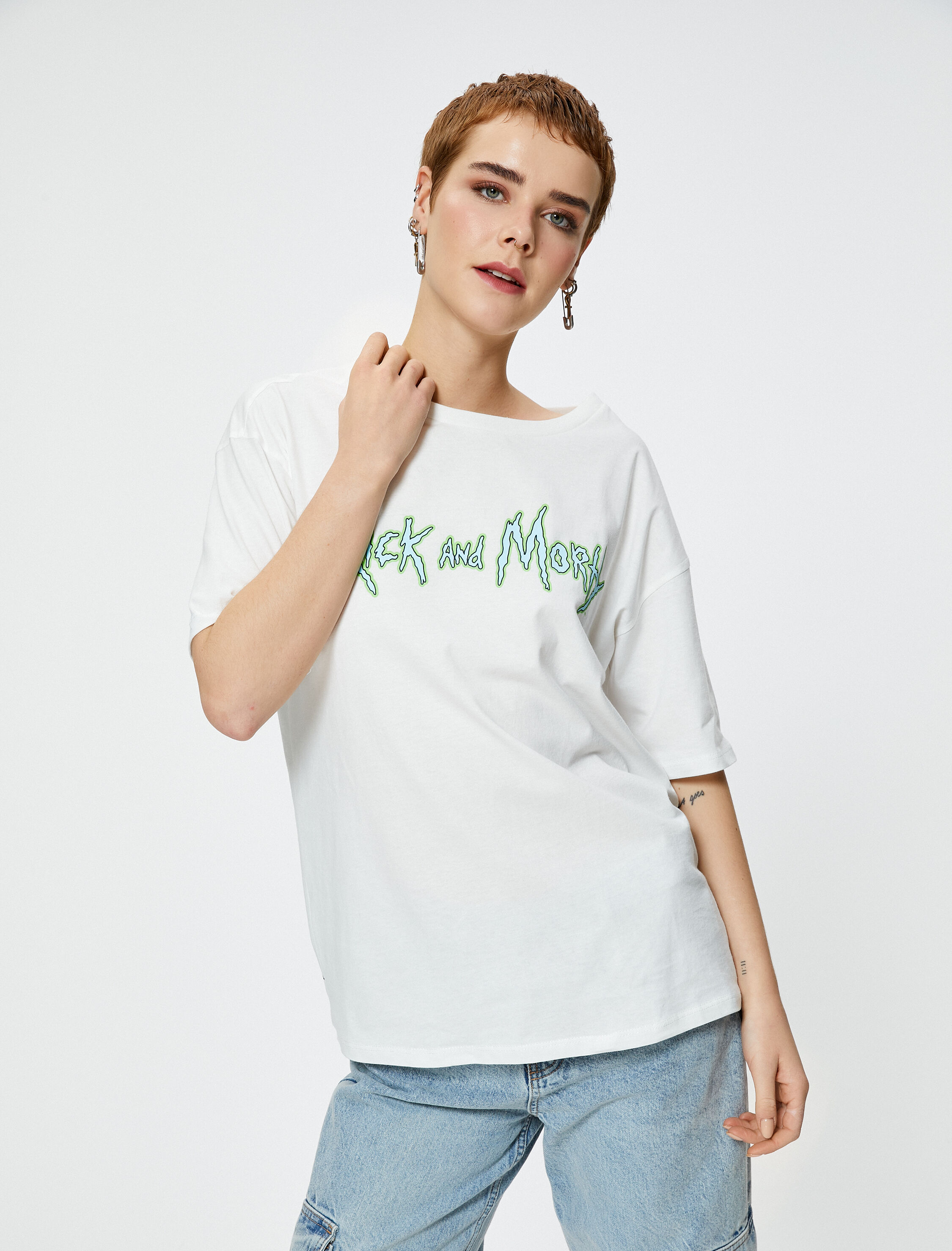   Rick and Morty Tişört Arkası Baskılı Kısa Kollu Bisiklet Yaka Pamuklu Lisanslı