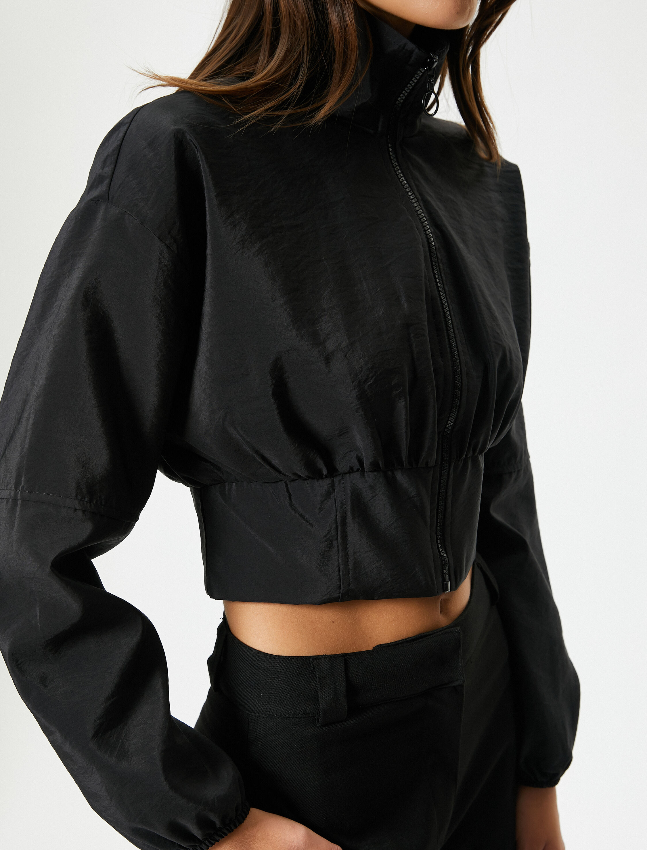   Crop Bomber Ceket Fermuarlı Dik Yaka