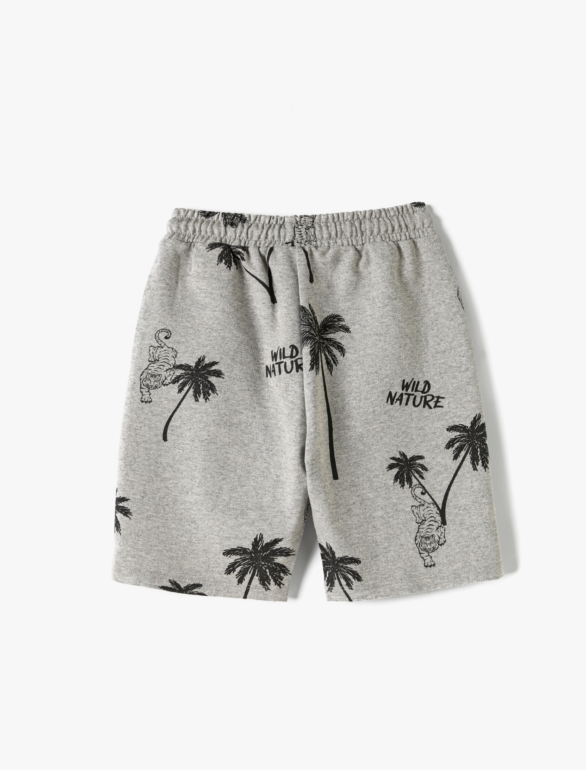  Erkek Çocuk Şort Kaplan Baskı Detaylı Cepli Beli Bağlamalı