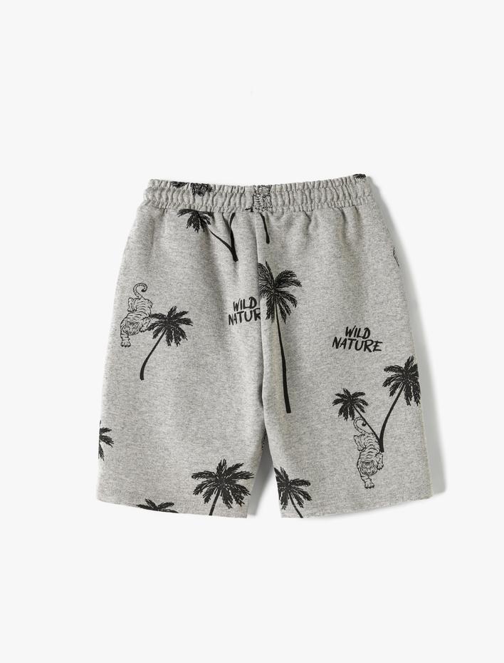 Erkek Çocuk Şort Kaplan Baskı Detaylı Cepli Beli Bağlamalı