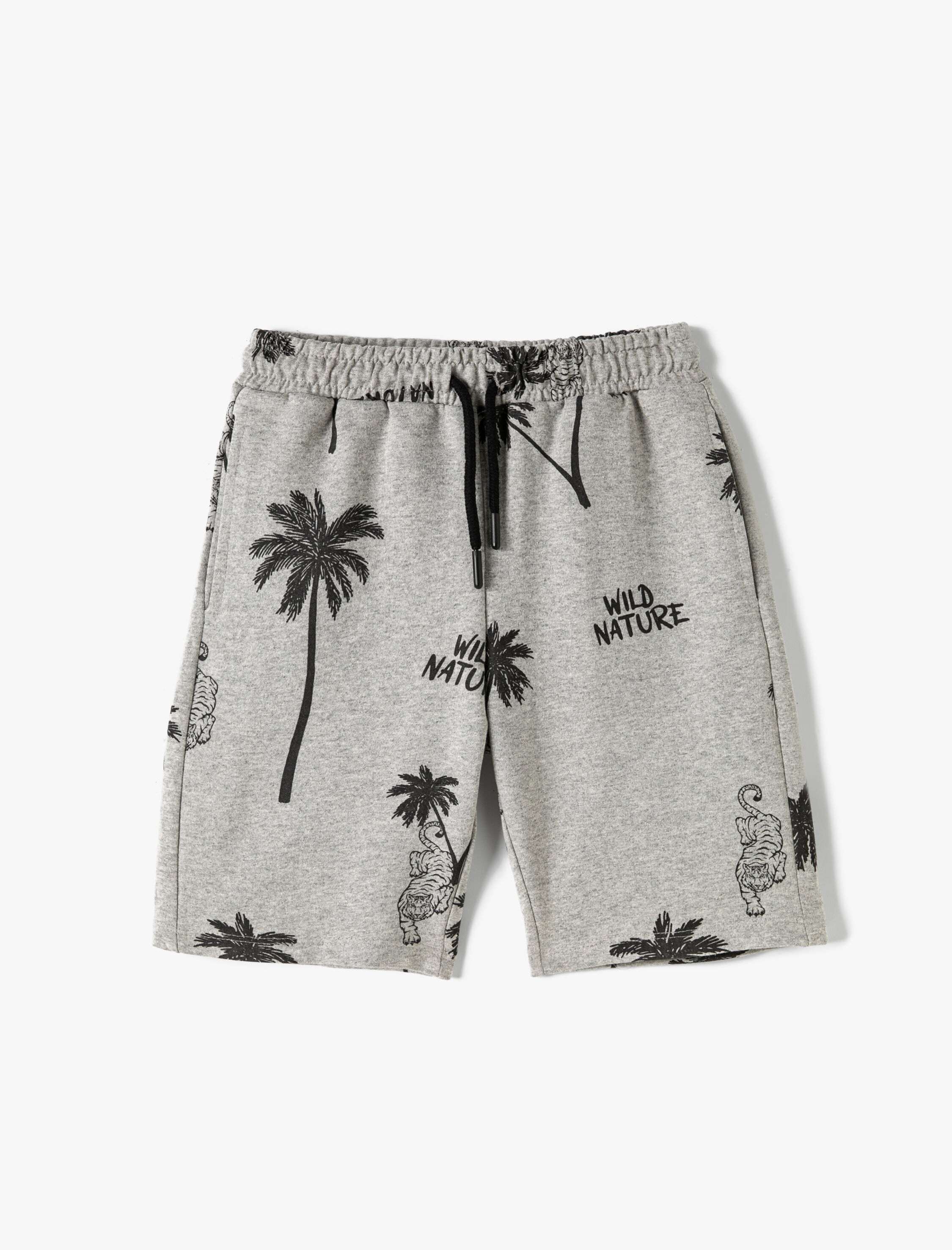  Erkek Çocuk Şort Kaplan Baskı Detaylı Cepli Beli Bağlamalı