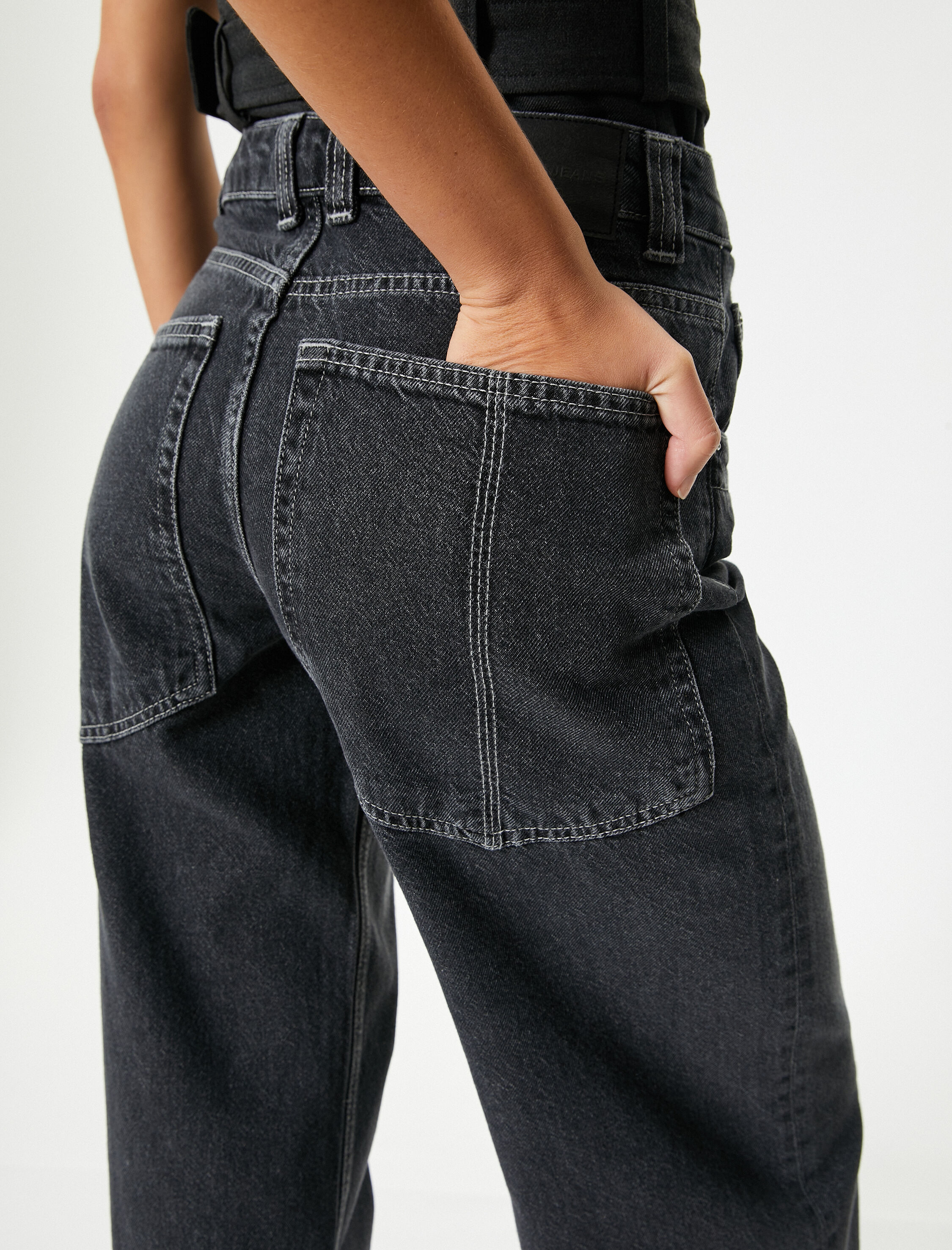 Geniş Düz Paça Kot Pantolon Standart Bel Cepli Pamuklu - Bianca Jeans