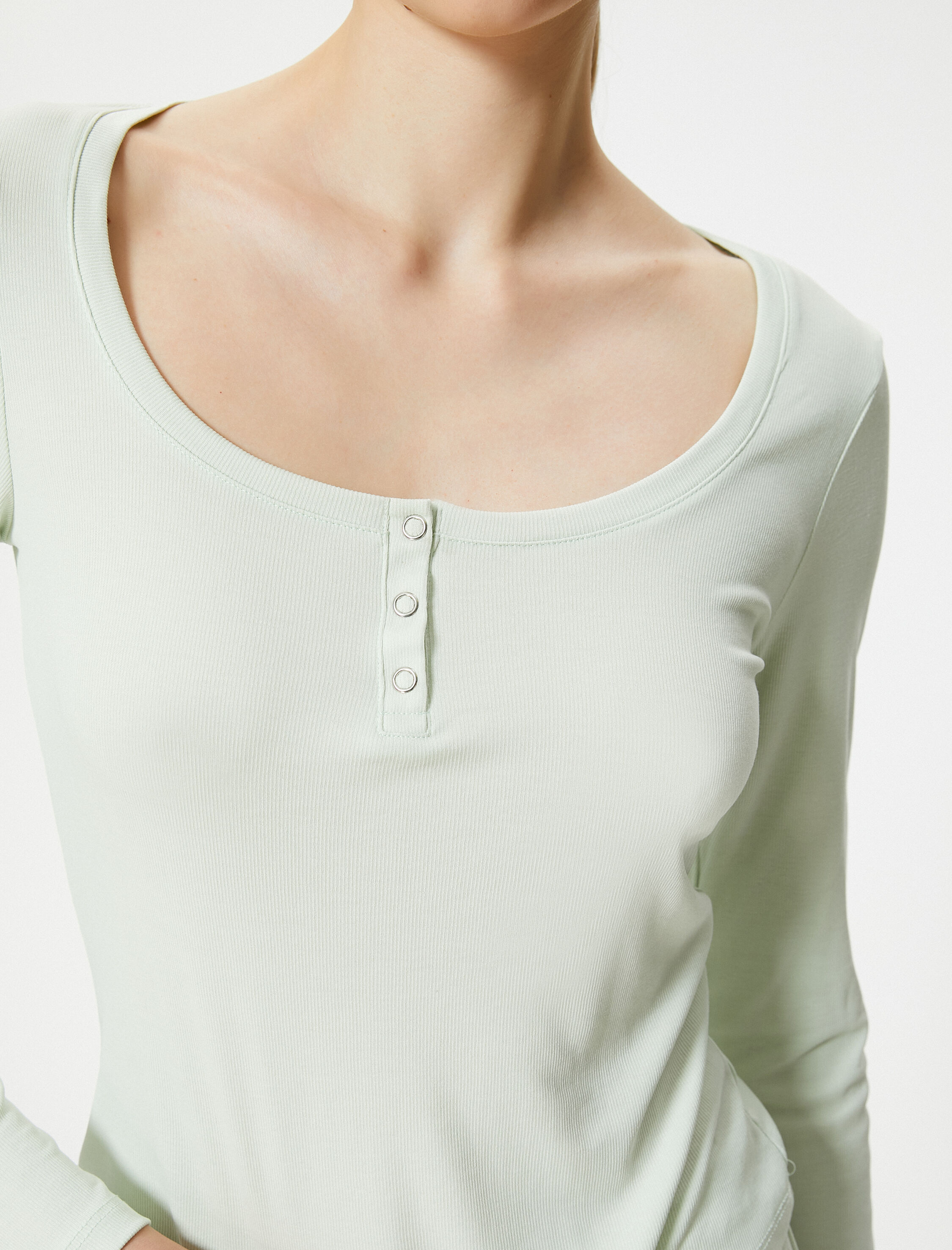Düğmeli Pijama Üstü Uzun Kollu Yuvarlak Yaka Modal Karışımlı