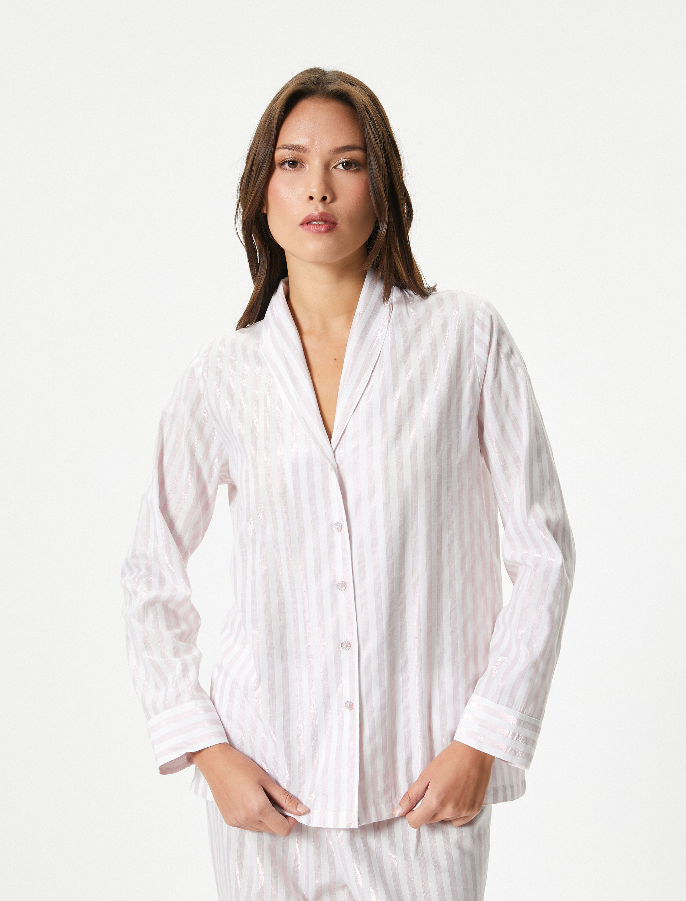   Gömlek Yaka Pijama Üstü Uzun Kollu Düğmeli