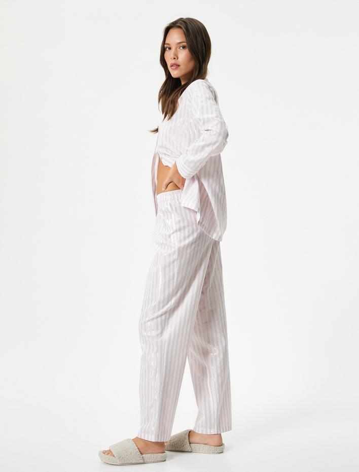  Pijama Altı Düz Paça Beli Lastikli