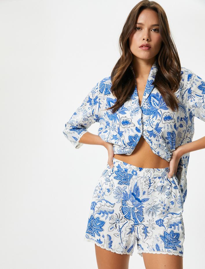  Pijama Altı Şort Çiçekli Viskon