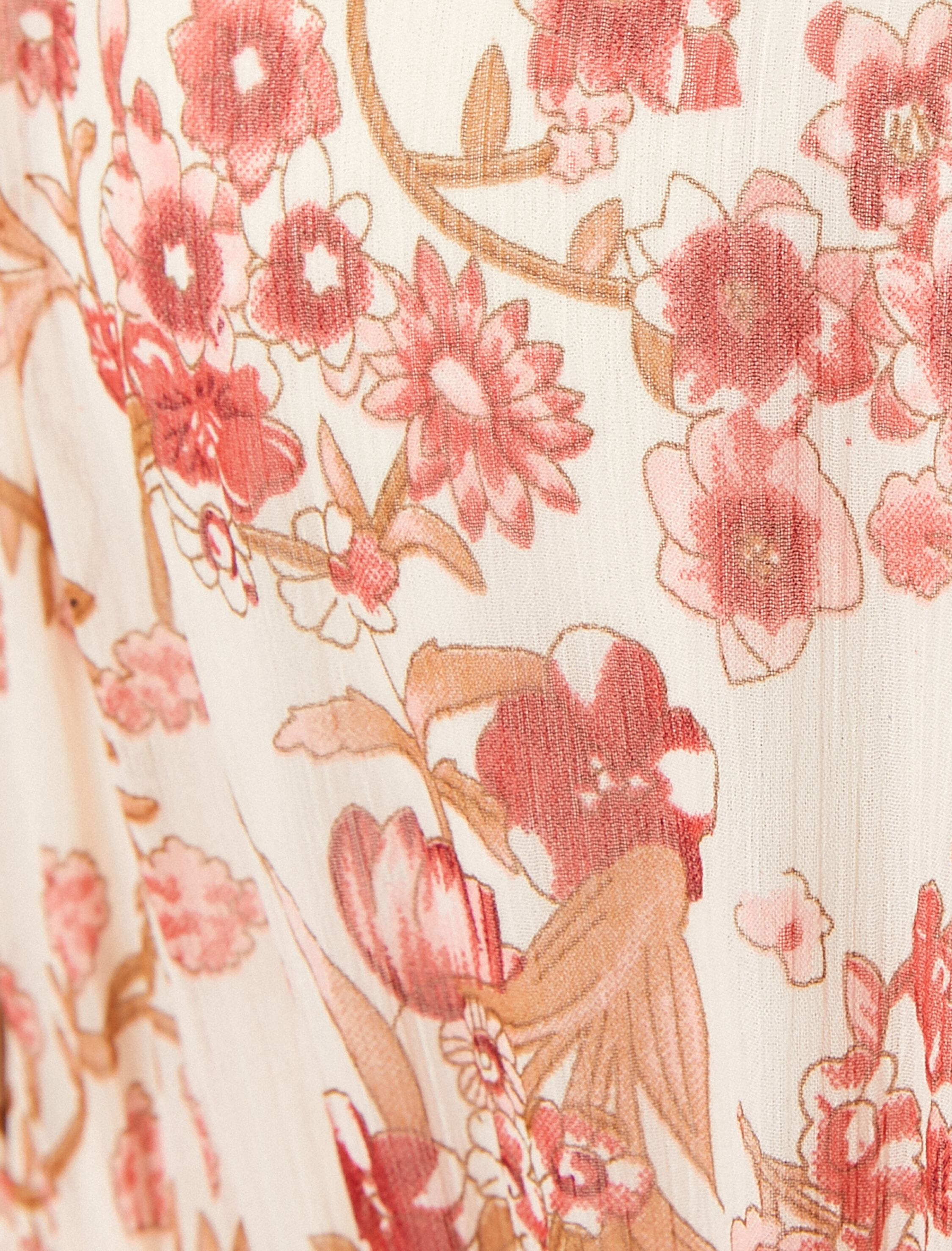   Çiçekli Uzun Elbise Balon Kol Beli Kuşaklı Düğmeli