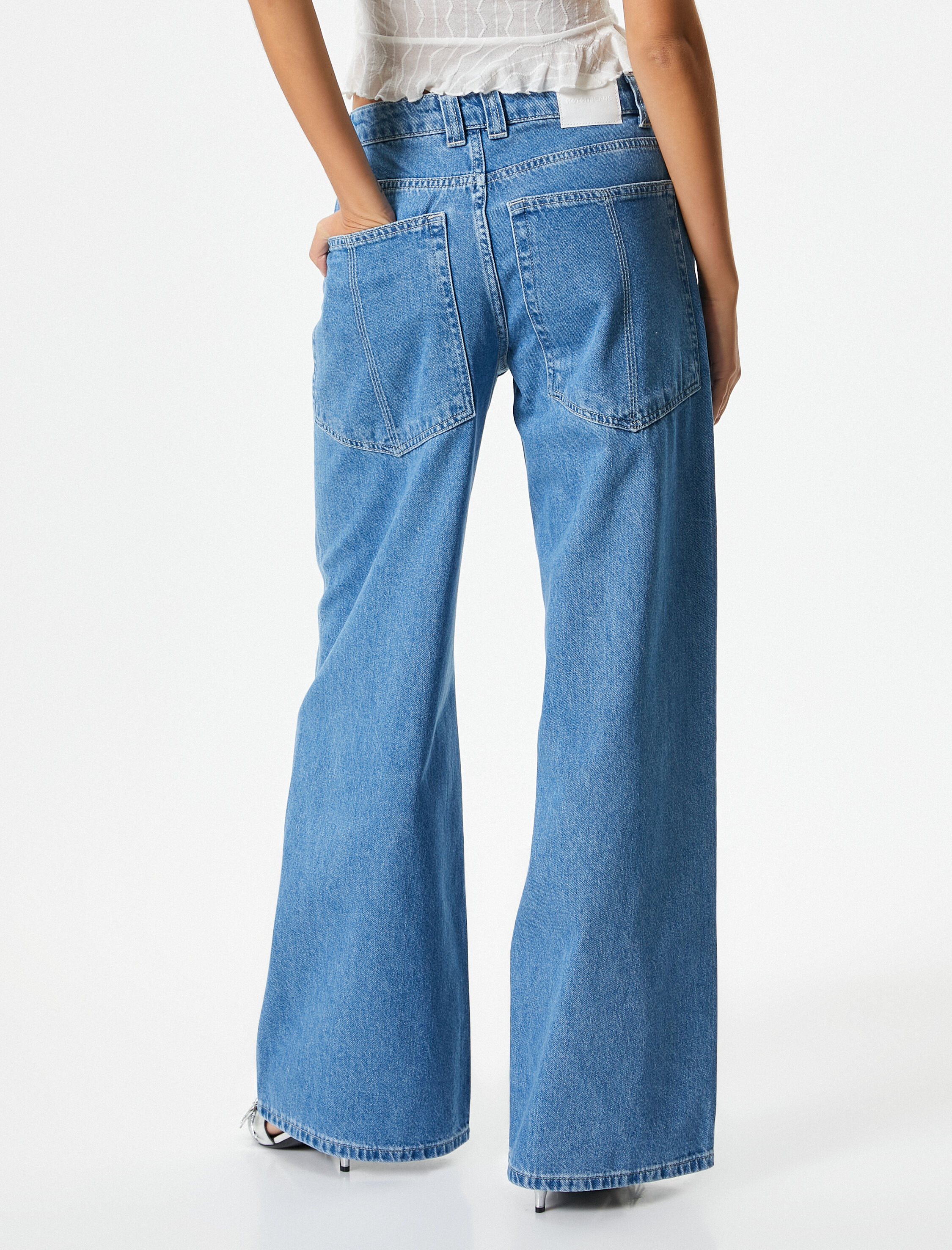   Geniş Düz Paça Kot Pantolon Standart Bel Cepli Pamuklu - Bianca Jeans