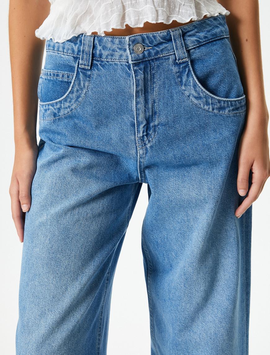   Geniş Düz Paça Kot Pantolon Standart Bel Cepli Pamuklu - Bianca Jeans
