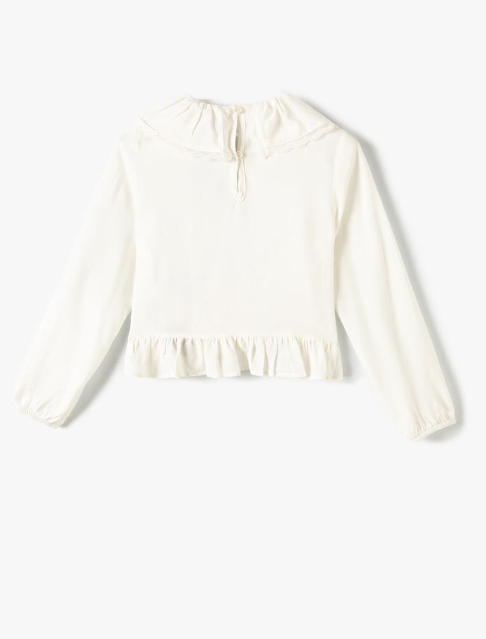 Kız Çocuk Bluz Bebe Yaka Uzun Kollu Fırfırlı Viskon Kumaş