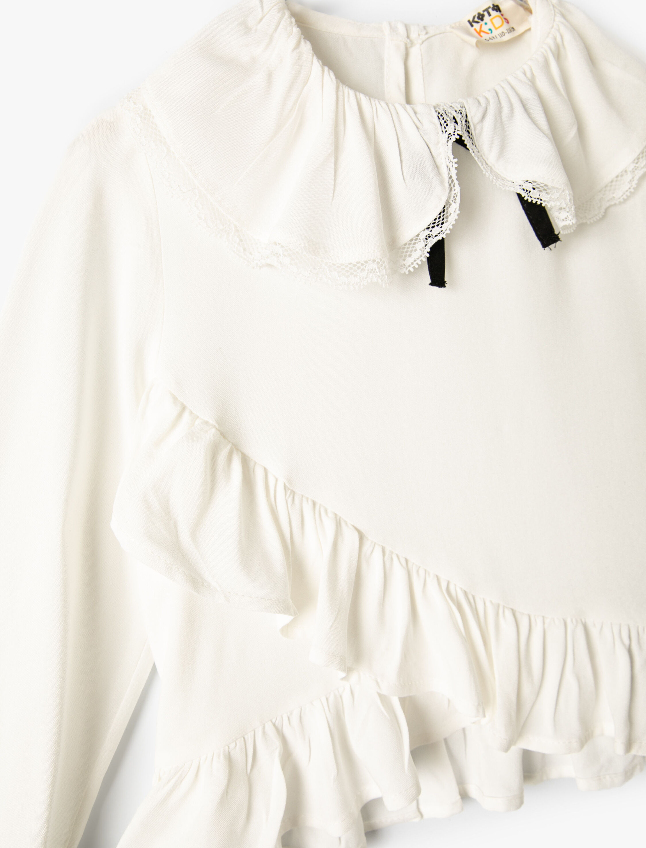  Kız Çocuk Bluz Bebe Yaka Uzun Kollu Fırfırlı Viskon Kumaş