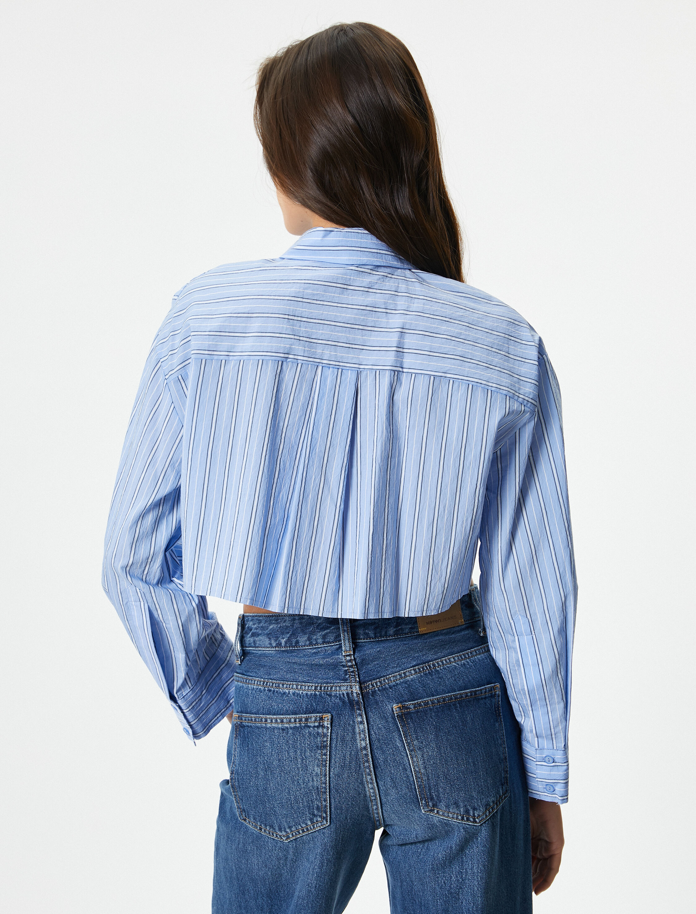 Crop Poplin Gömlek Uzun Kollu Düğmeli Klasik Yaka