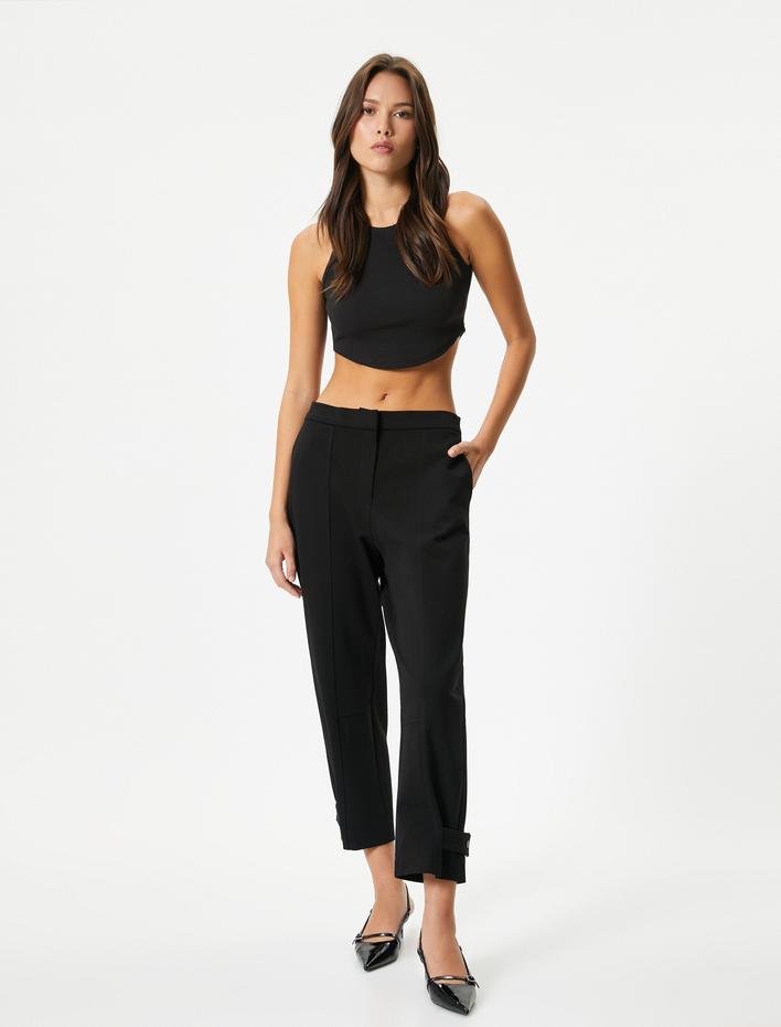  Culotte Kumaş Pantolon Paça Detaylı Cepli Normal Bel