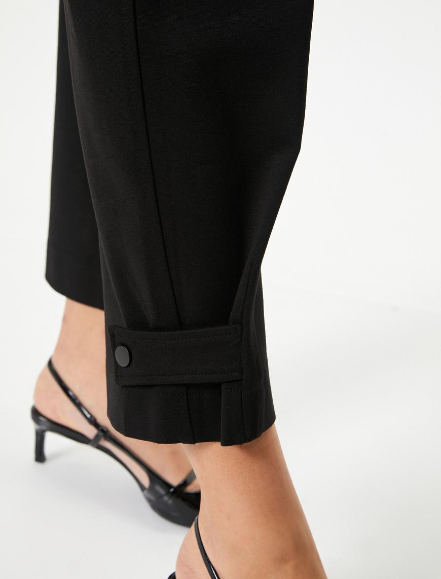   Culotte Kumaş Pantolon Paça Detaylı Cepli Normal Bel