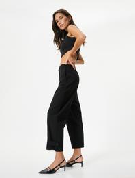 Culotte Kumaş Pantolon Paça Detaylı Cepli Normal Bel
