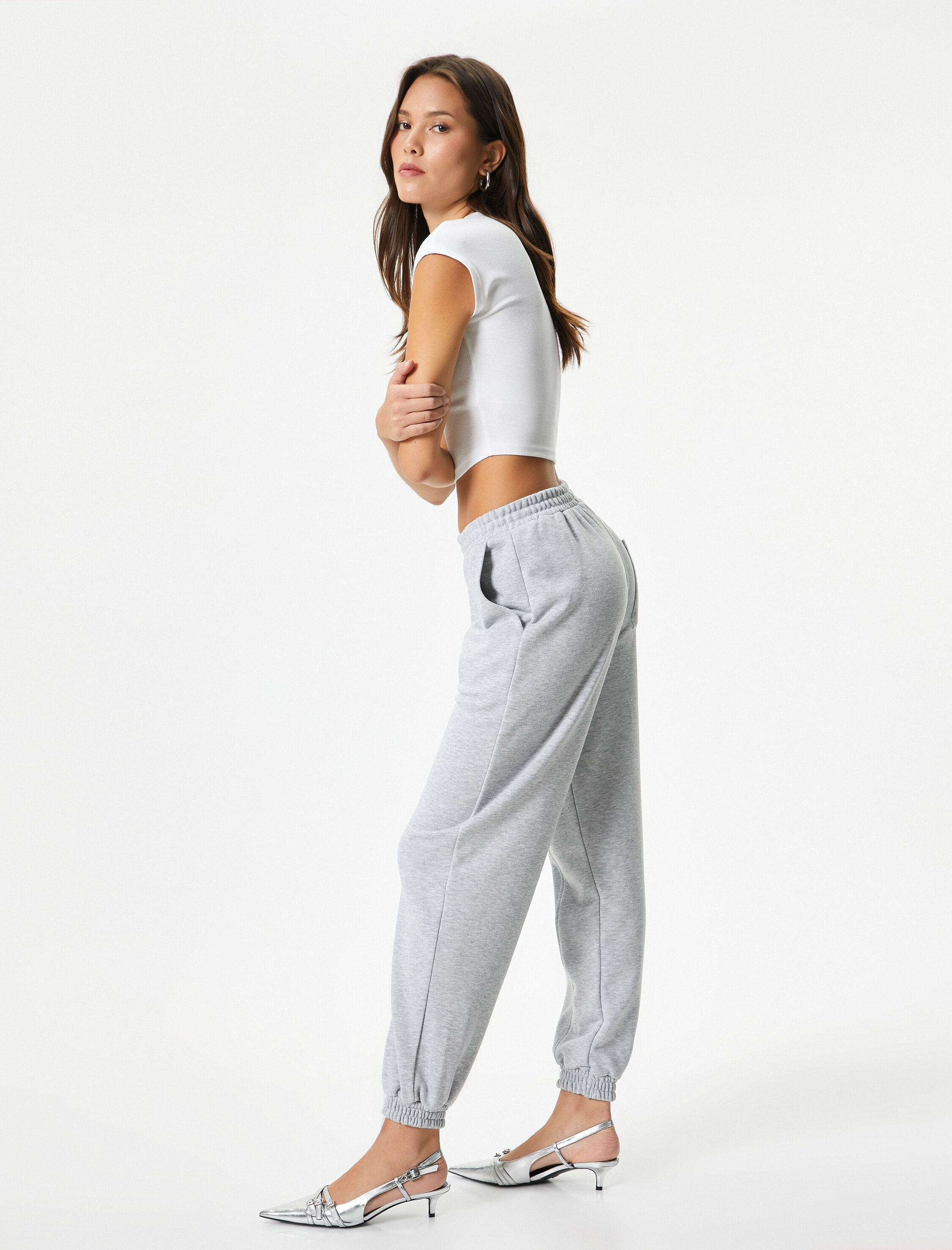   Jogger Eşofman Altı Beli ve Paçası Lastikli Nervürlü Üç İplik Şardonlu