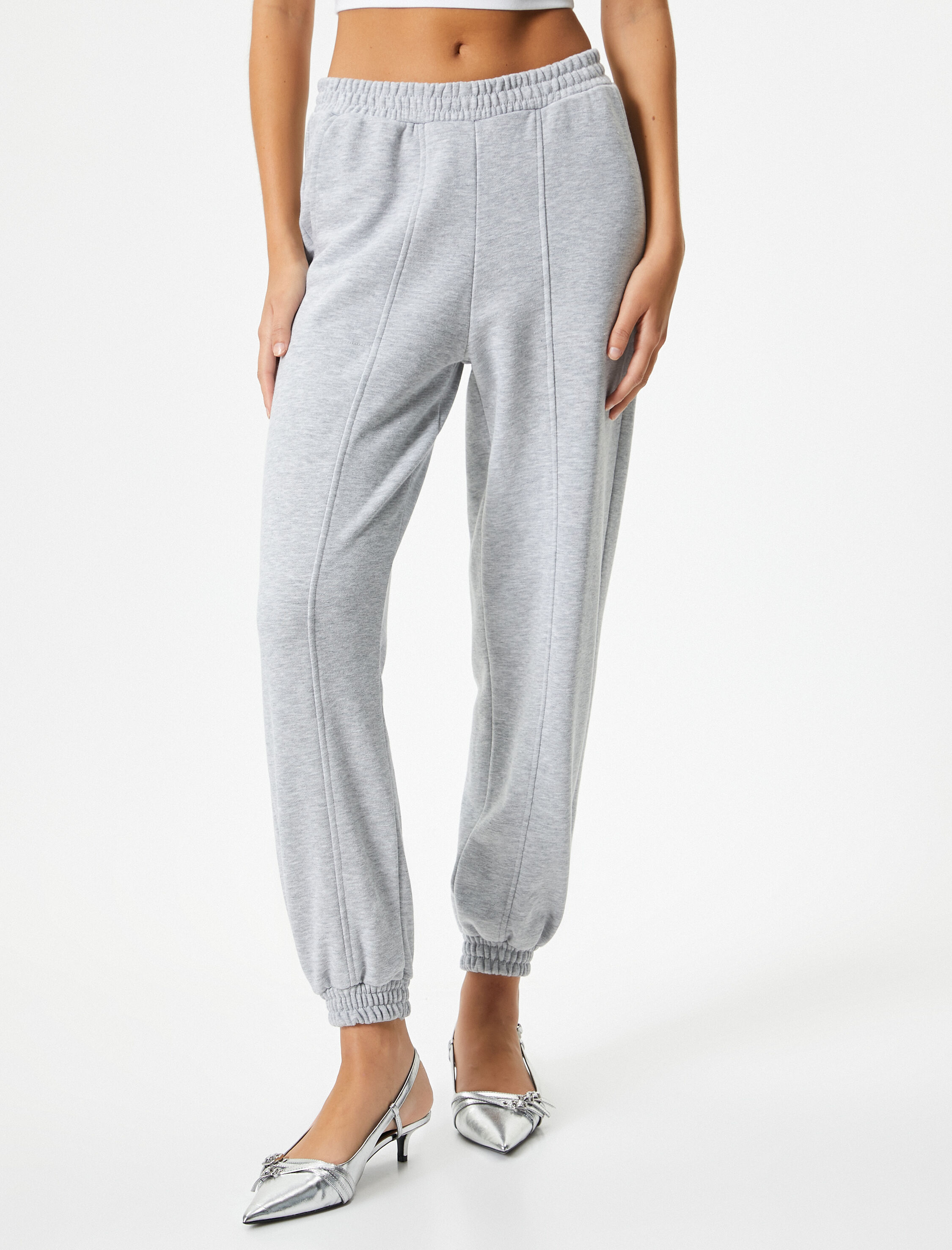   Jogger Eşofman Altı Beli ve Paçası Lastikli Nervürlü Üç İplik Şardonlu