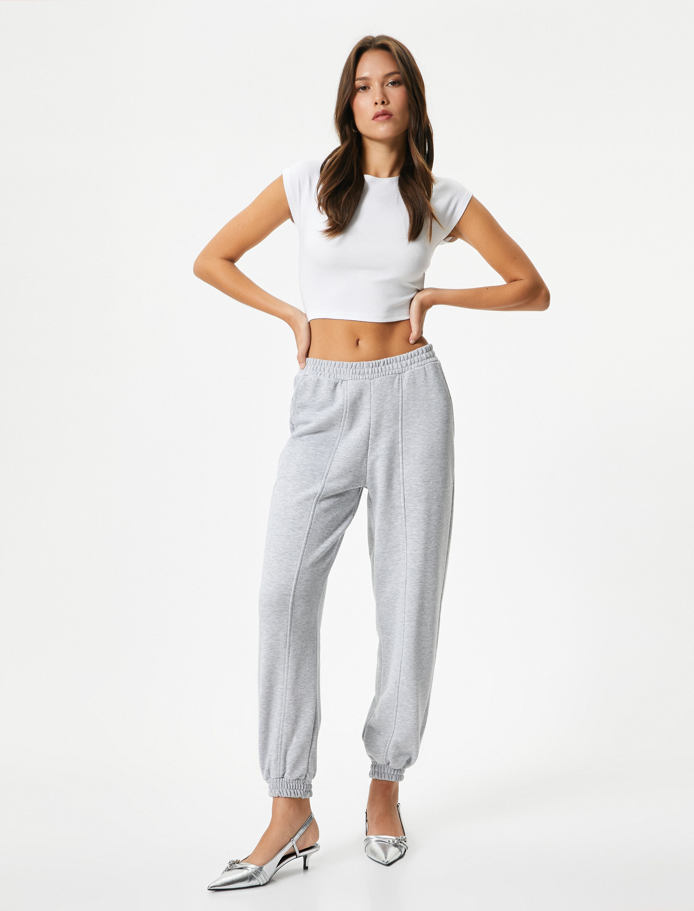   Jogger Eşofman Altı Beli ve Paçası Lastikli Nervürlü Üç İplik Şardonlu