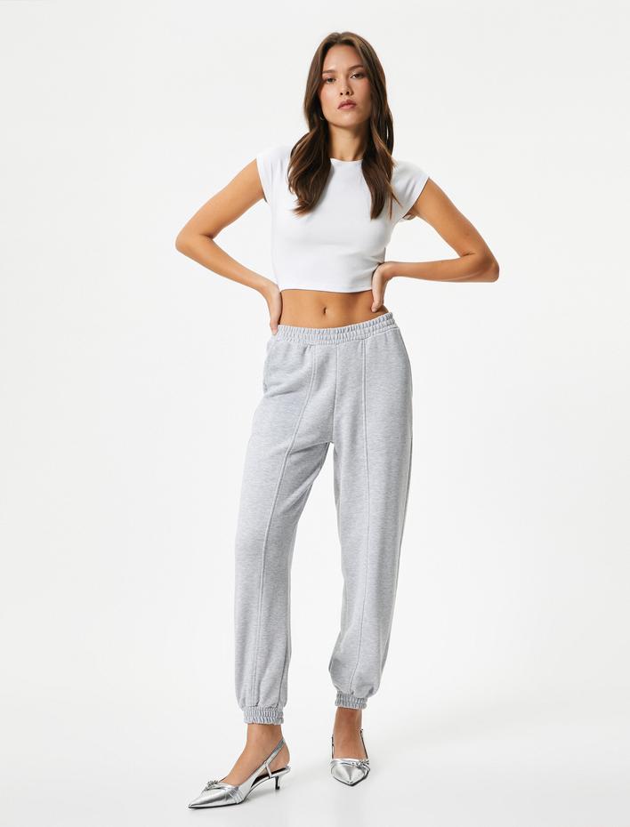  Jogger Eşofman Altı Beli ve Paçası Lastikli Nervürlü Üç İplik Şardonlu