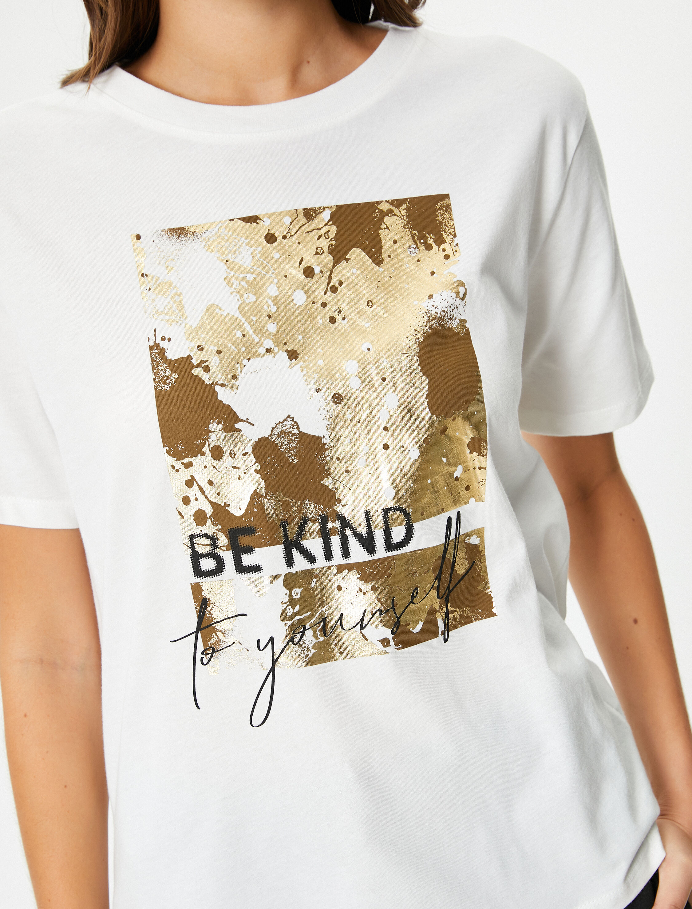   Baskılı Tişört Bisiklet Yaka Kısa Kollu Pamuklu