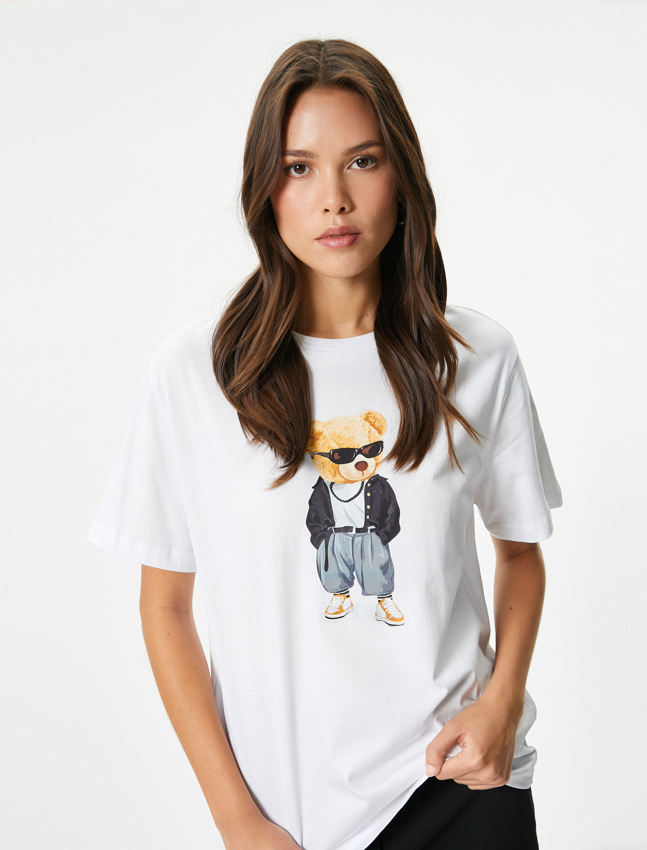   Baskılı Tişört Bisiklet Yaka Kısa Kollu Pamuklu