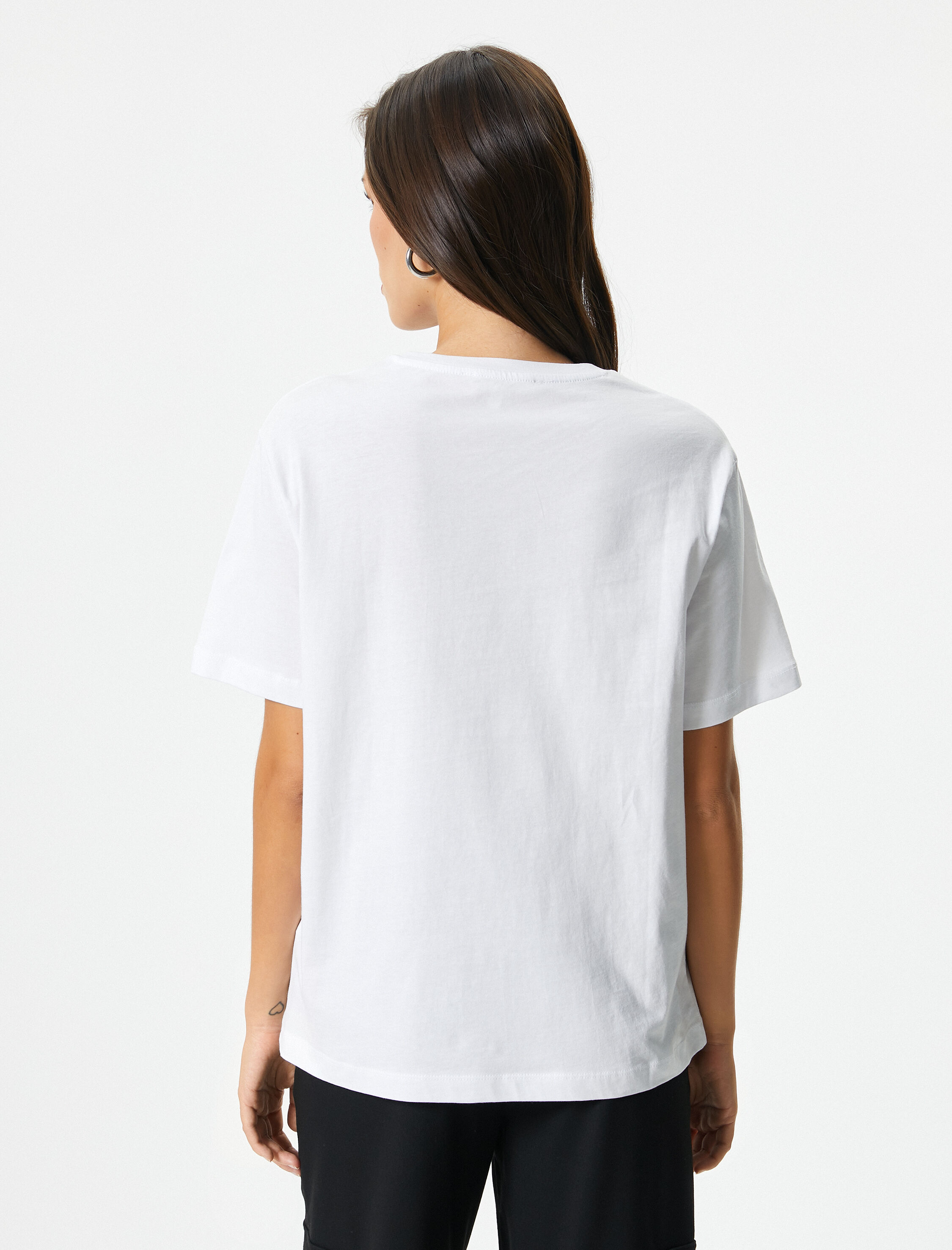   Baskılı Tişört Bisiklet Yaka Kısa Kollu Pamuklu