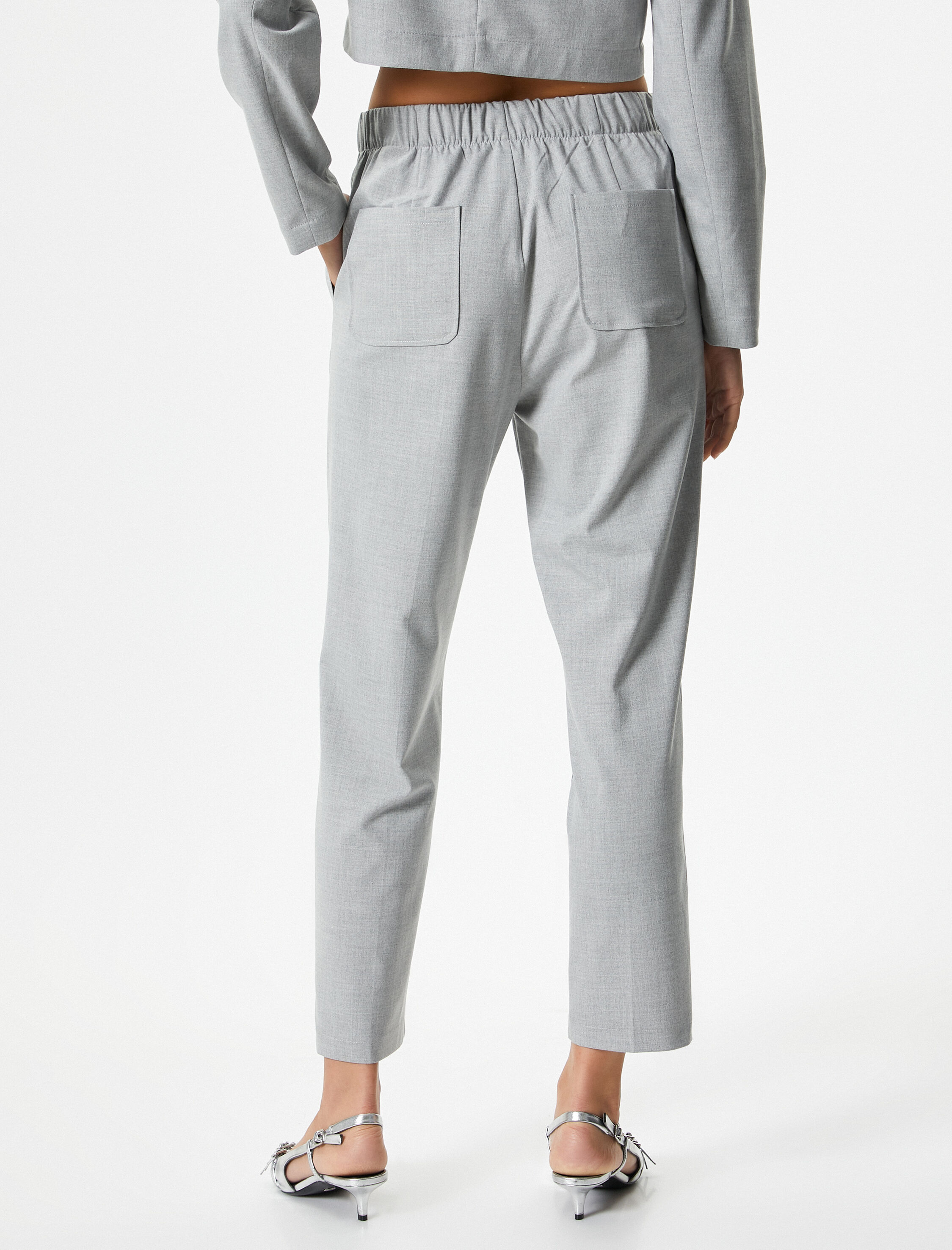   Kumaş Havuç Pantolon Lastikli Yüksek Bel