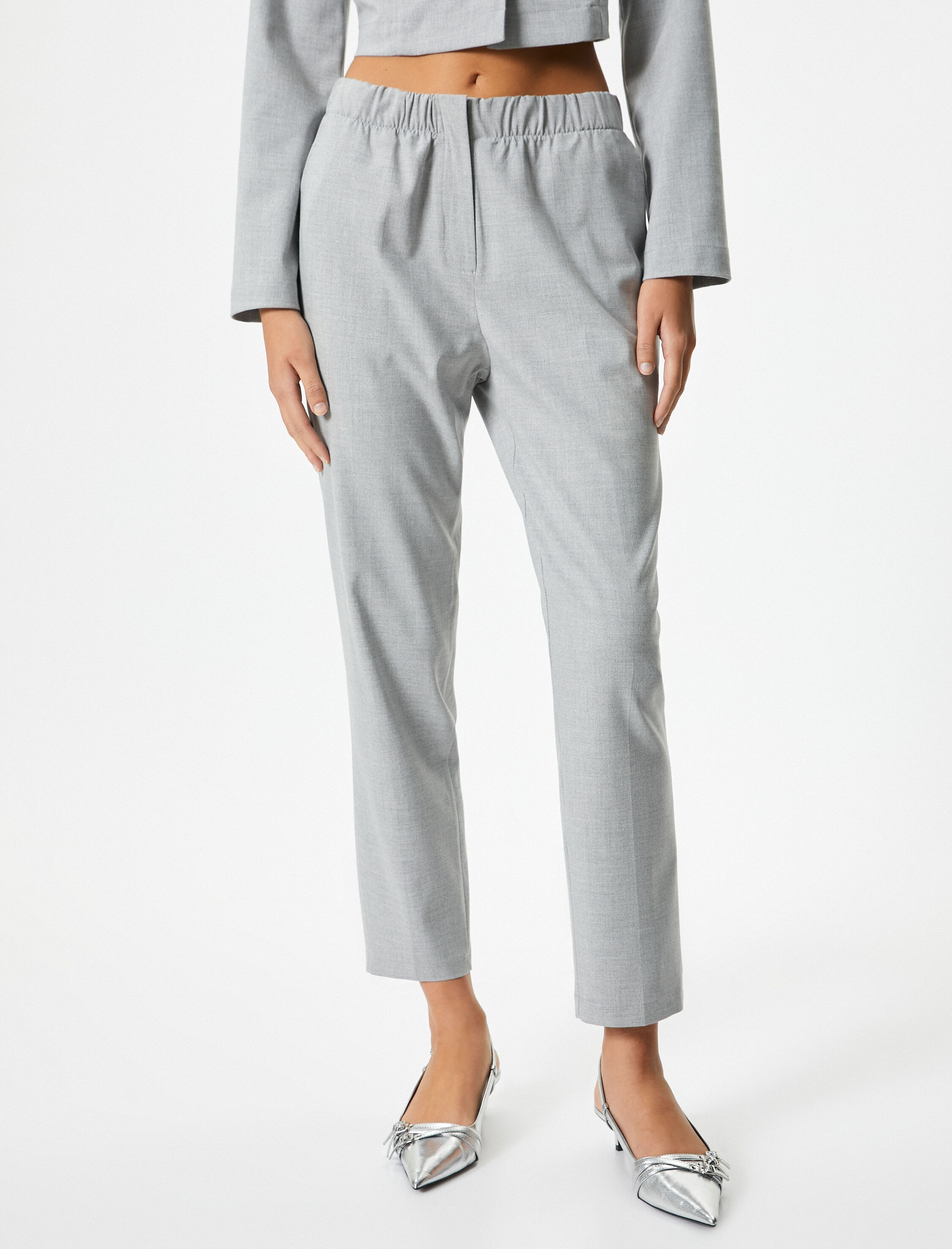   Kumaş Havuç Pantolon Lastikli Yüksek Bel